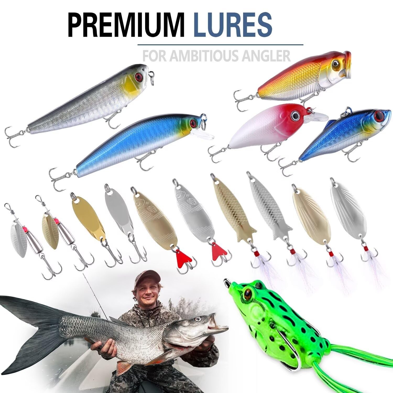 PLUSINNO 302Pcs Fishing Lures, Tackle Box Lures Kit