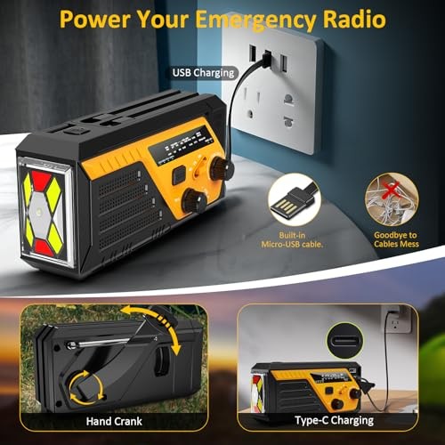 Emergency Radio with 4 Charging Cables, 22000mWh AM FM NOAA Weather Radio,