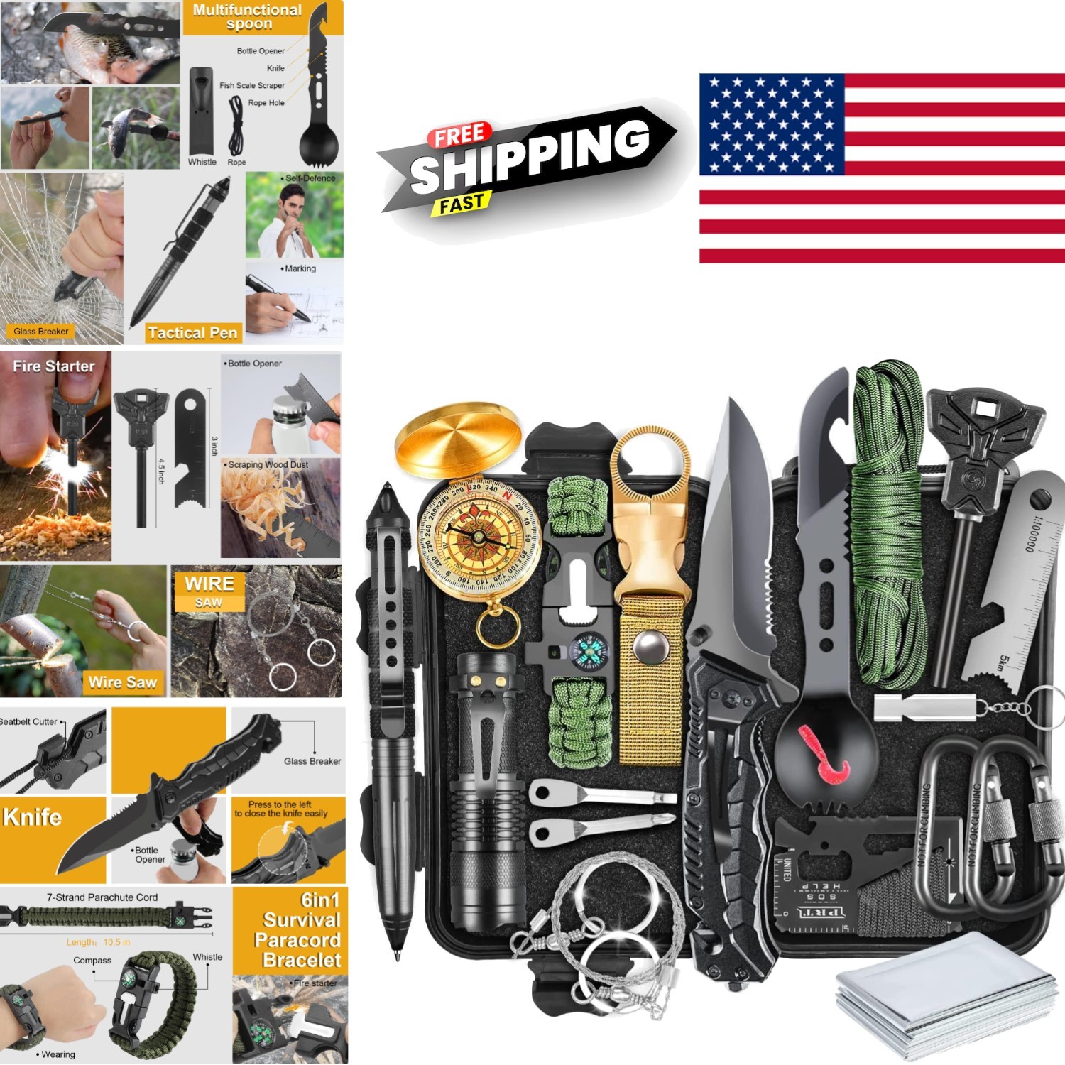 Versatile Survival Kit with 19 Components Great for Camping and Emergency Use