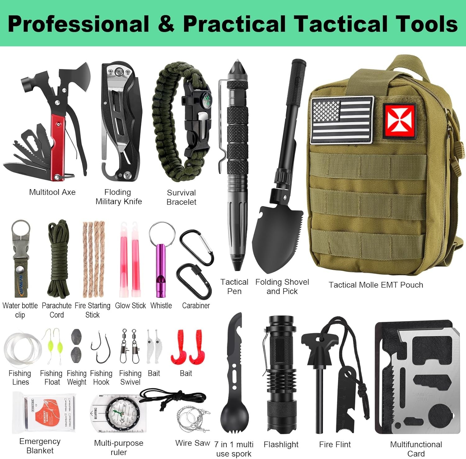 Survival Kit 256 in 1, First Aid Kit Survival Gear Tools Trauma Kit with Molle P