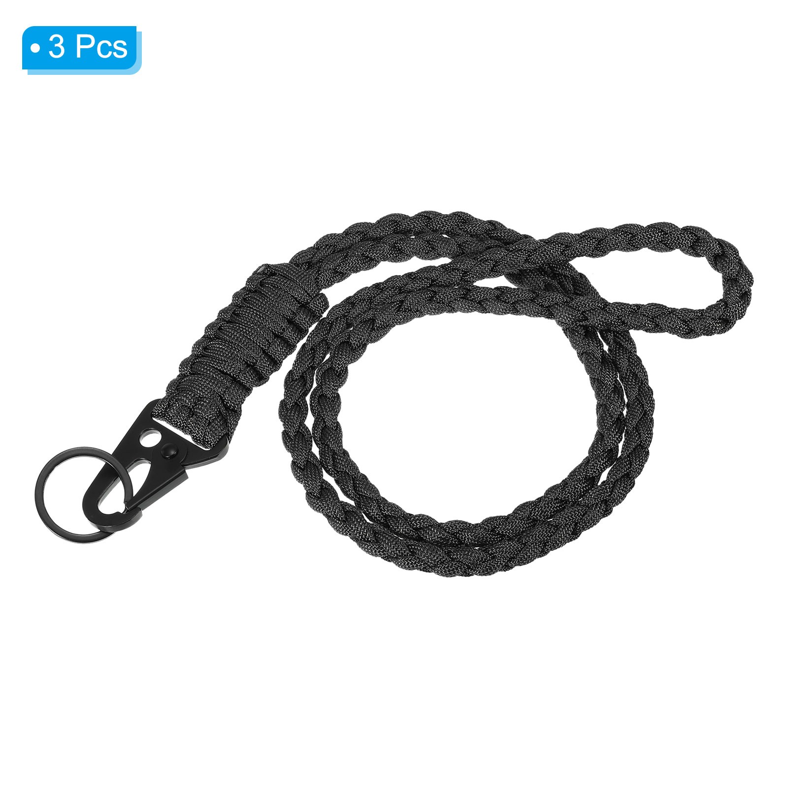 3Pcs 22″ Paracord Neck Lanyard Keychain Braided Strong Lanyard with Black