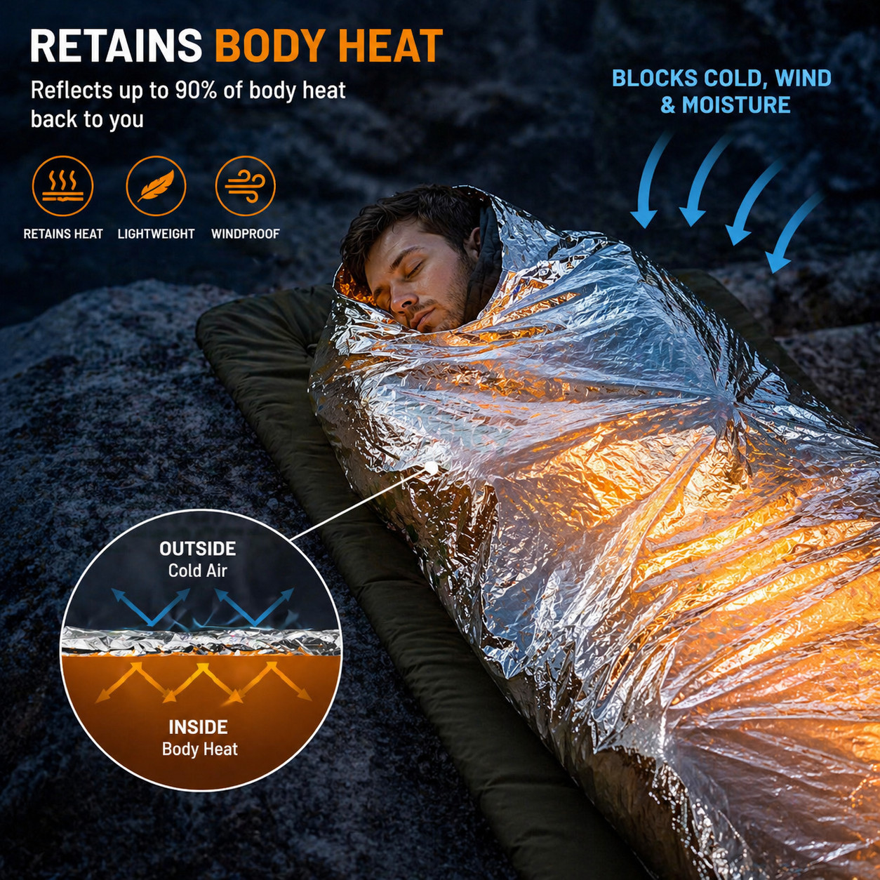 Mylar Emergency Sleeping Bag Thermal Bivy Survival Blanket Bug Out Bag Camping