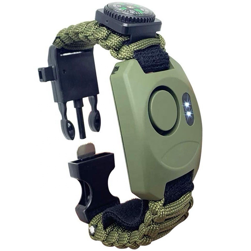 8-in-1 Survival Watch Personal Alarm With LED Flashlight, Fire Starter, Whistle