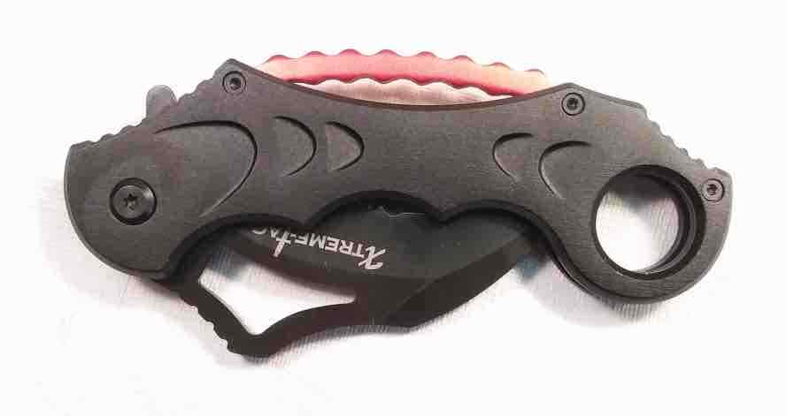 Black Tactical Spring Assist Karambit Partial Serration + Bear Claw Neck Knife