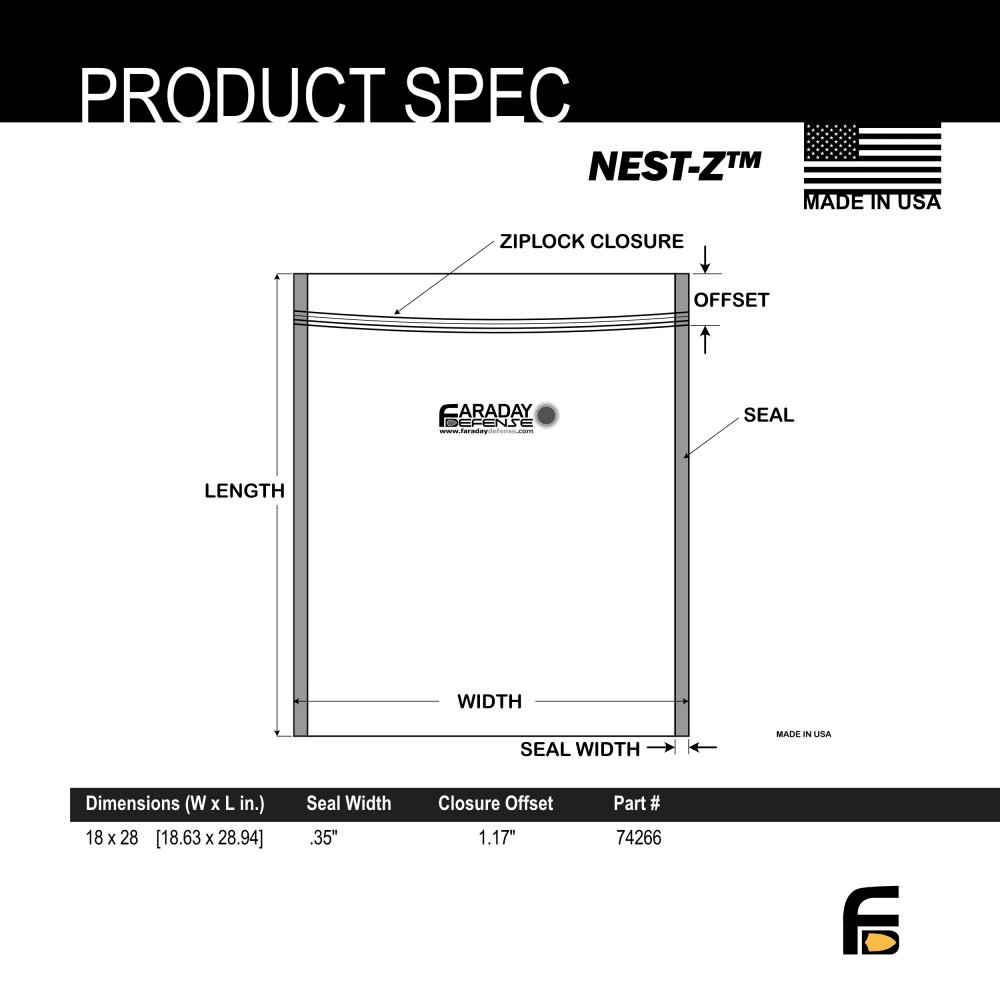 Faraday 3 PC XX-Large NEST-Z 7.0 Mil 5-Layer EMP Bags 18″ x 28″