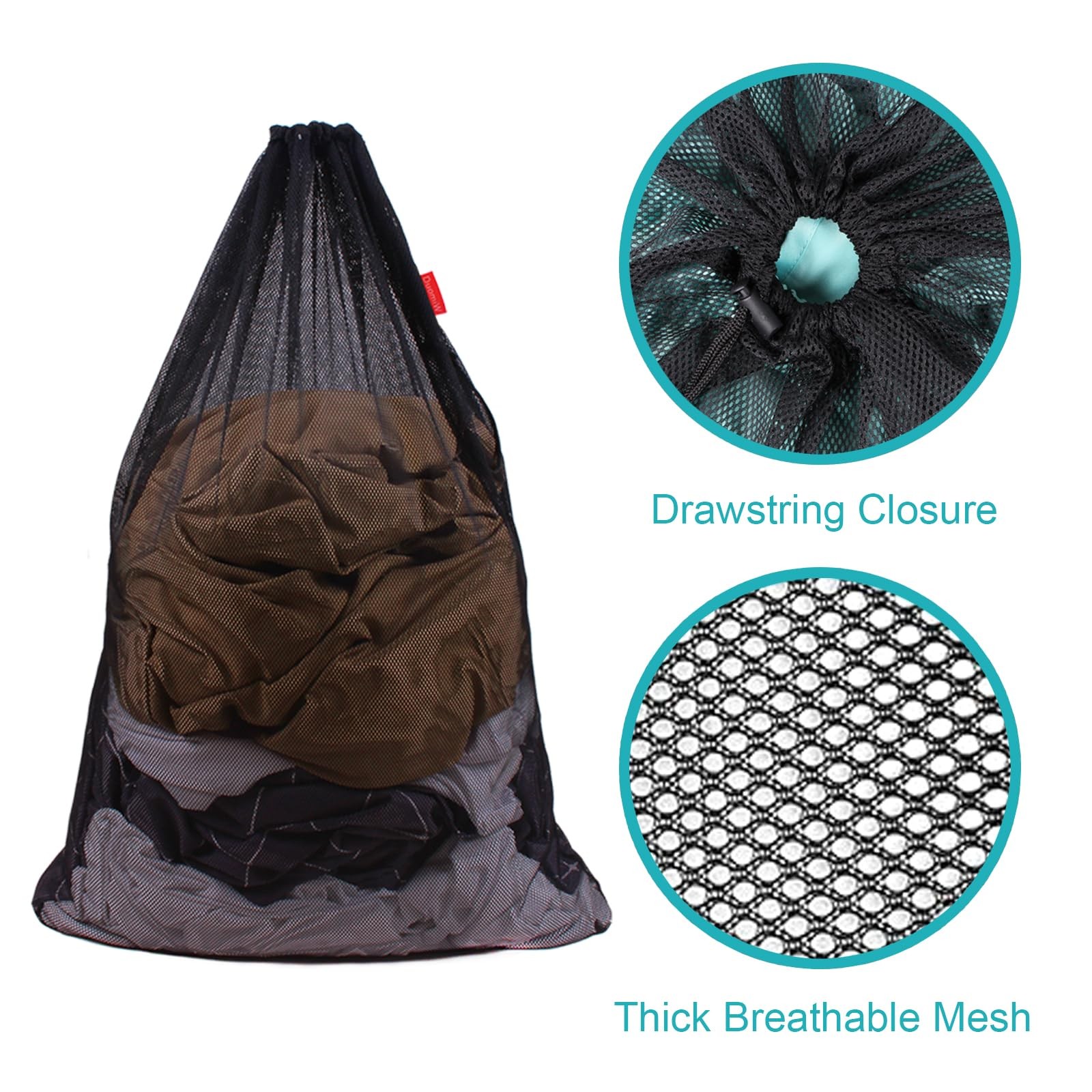 DuomiW 2 Pack Mesh Laundry Bags, 24 x 36 Inches Heavy 24 x 36 Inches, Black
