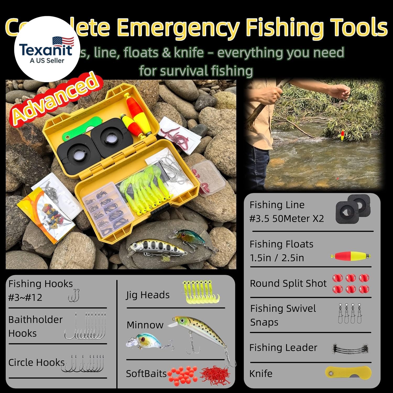 Mini Survival Fishing Kit–Compact Emergency Fishing Gear for Camping,Hiking,Bush
