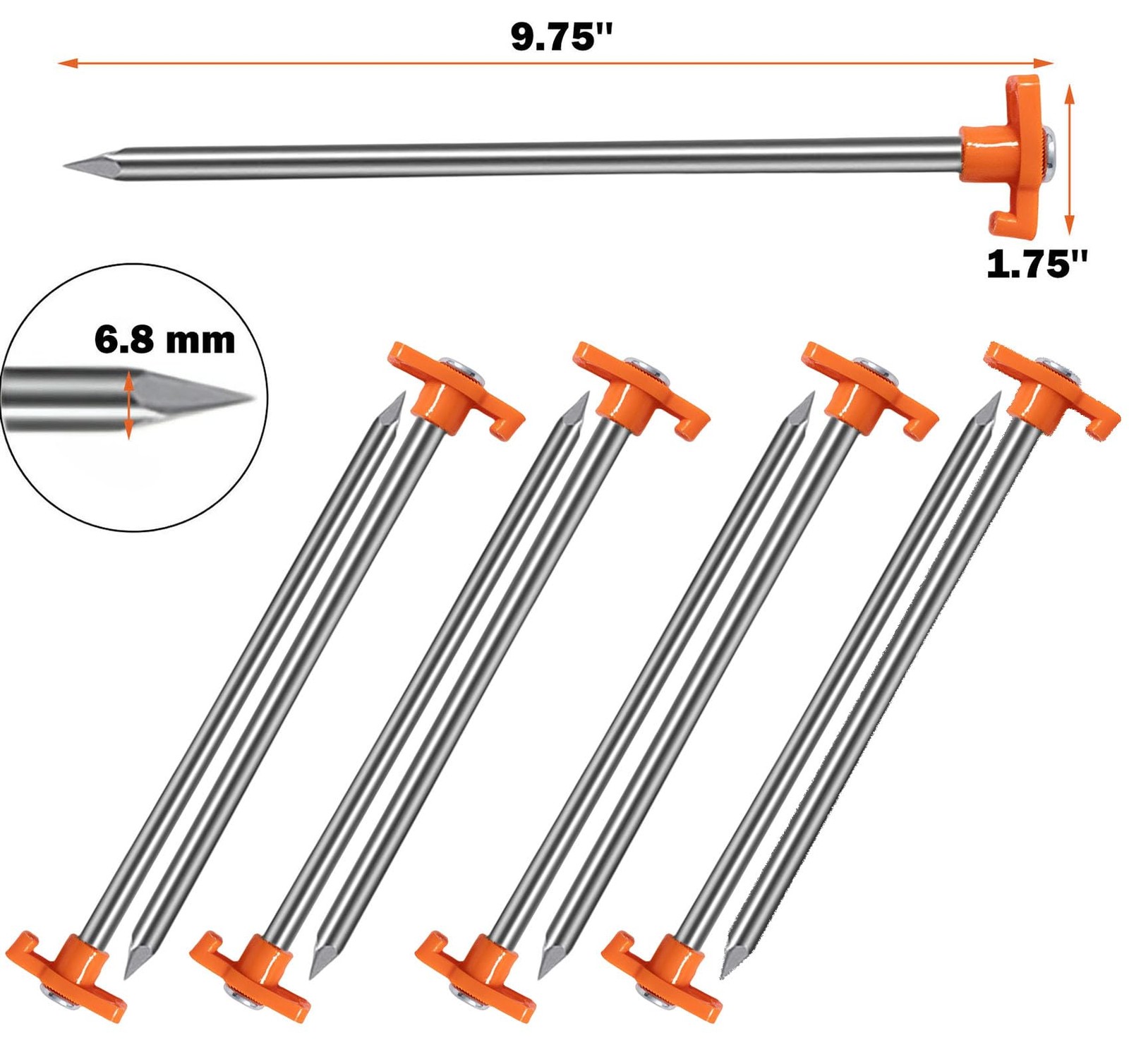 Cheardia 20 Pack Tent Stakes Heavy Duty, 9.75 Inch Yard Orange