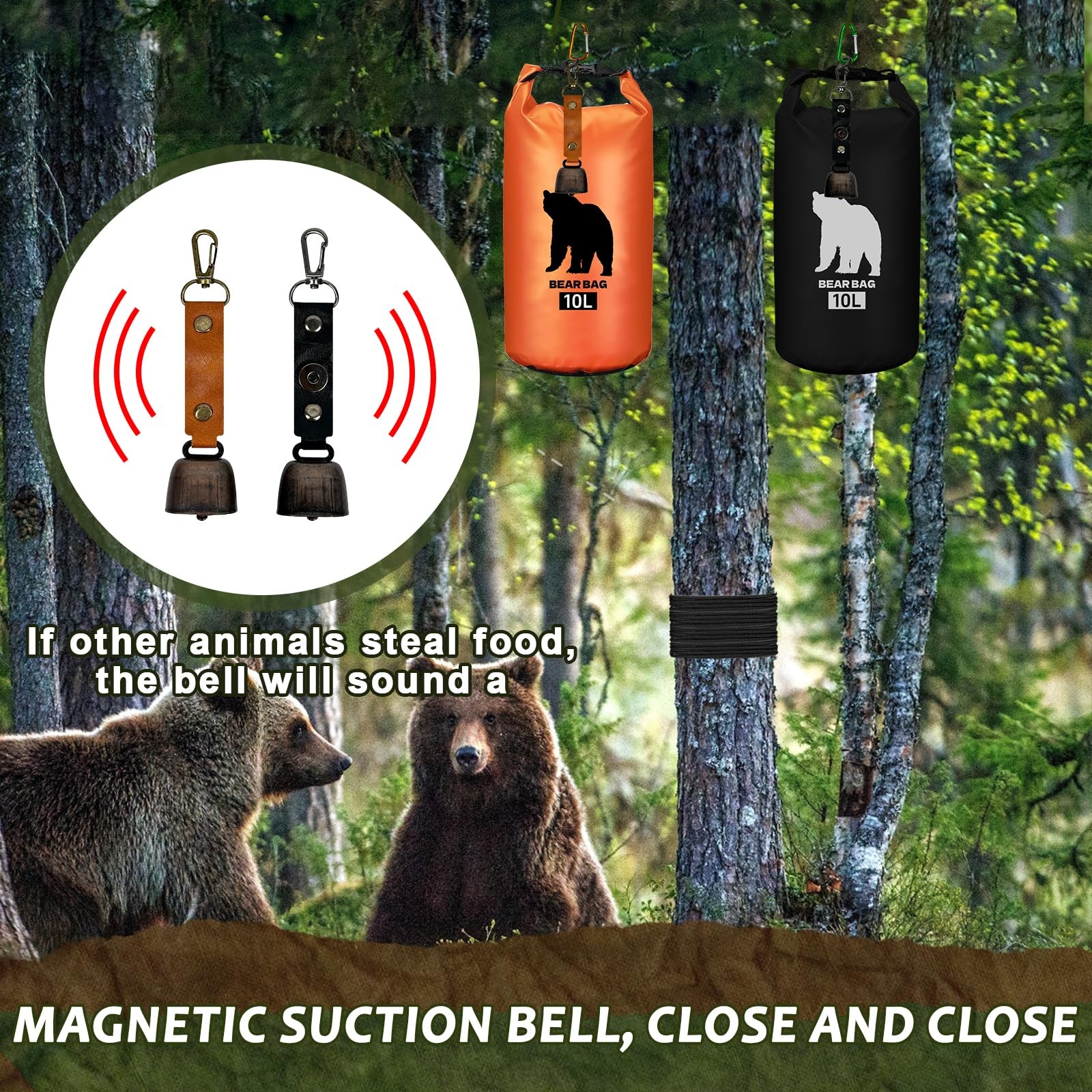 2 Pcs 10L waterproof bear bags with 4 nylon ropes, 4 clips & 2 rock pockets &…