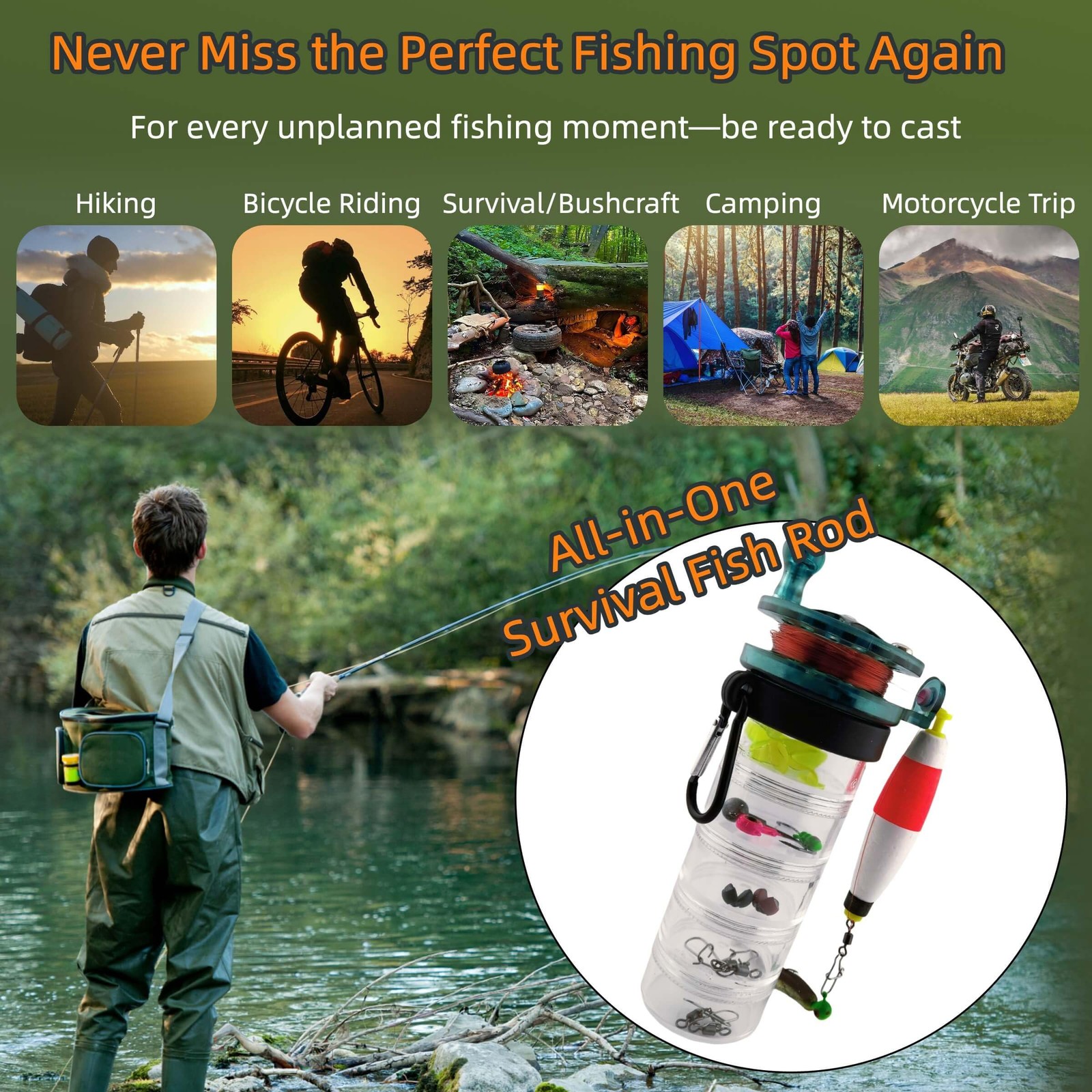 Pocket All-in-One Fishing Rod Small Pen Fishing Pole for Camping Bushcraft Su…
