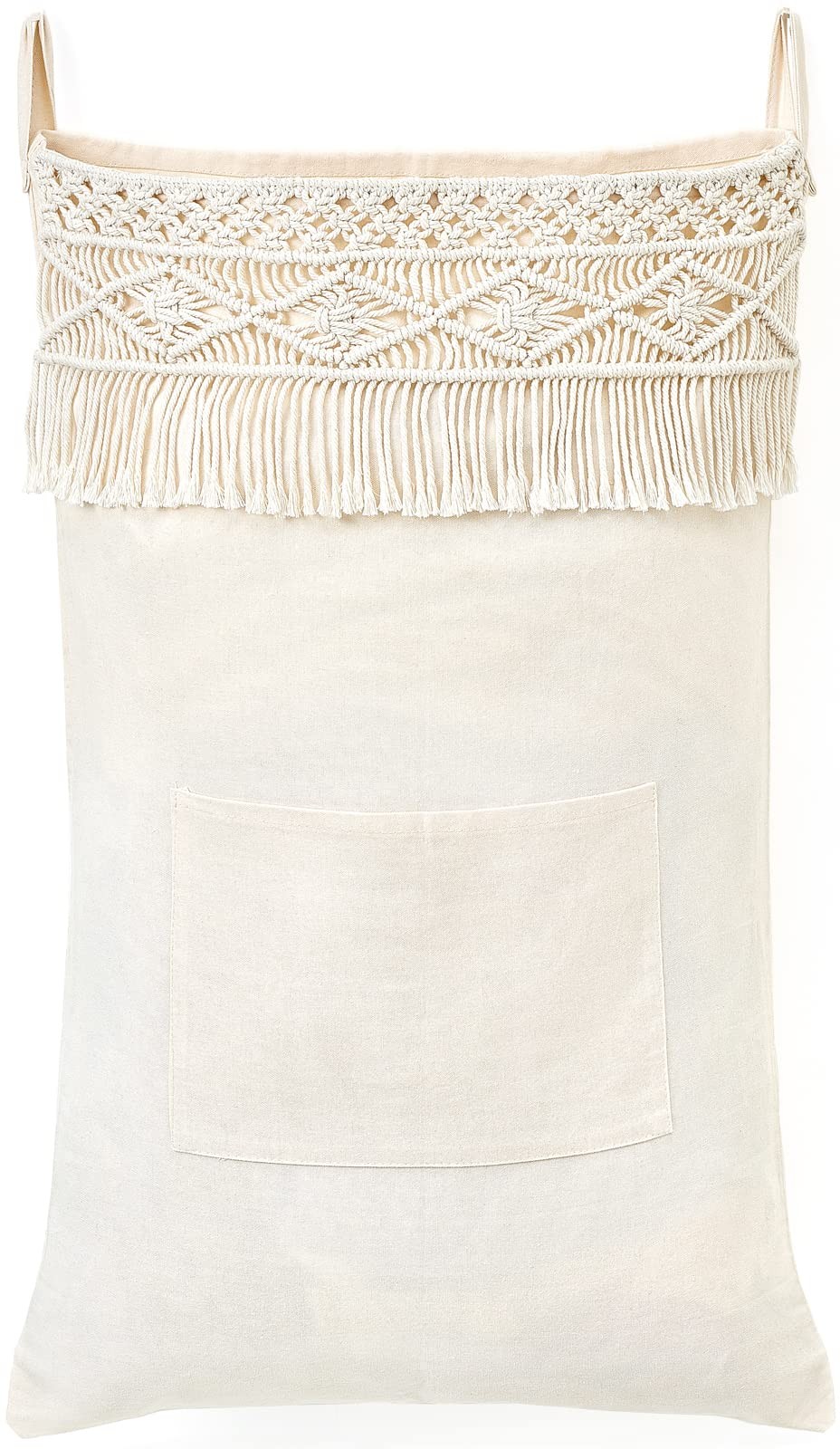 Mkono Macrame Hanging Laundry Hamper Bag Over The Door 18.5″ x 27.5″, White