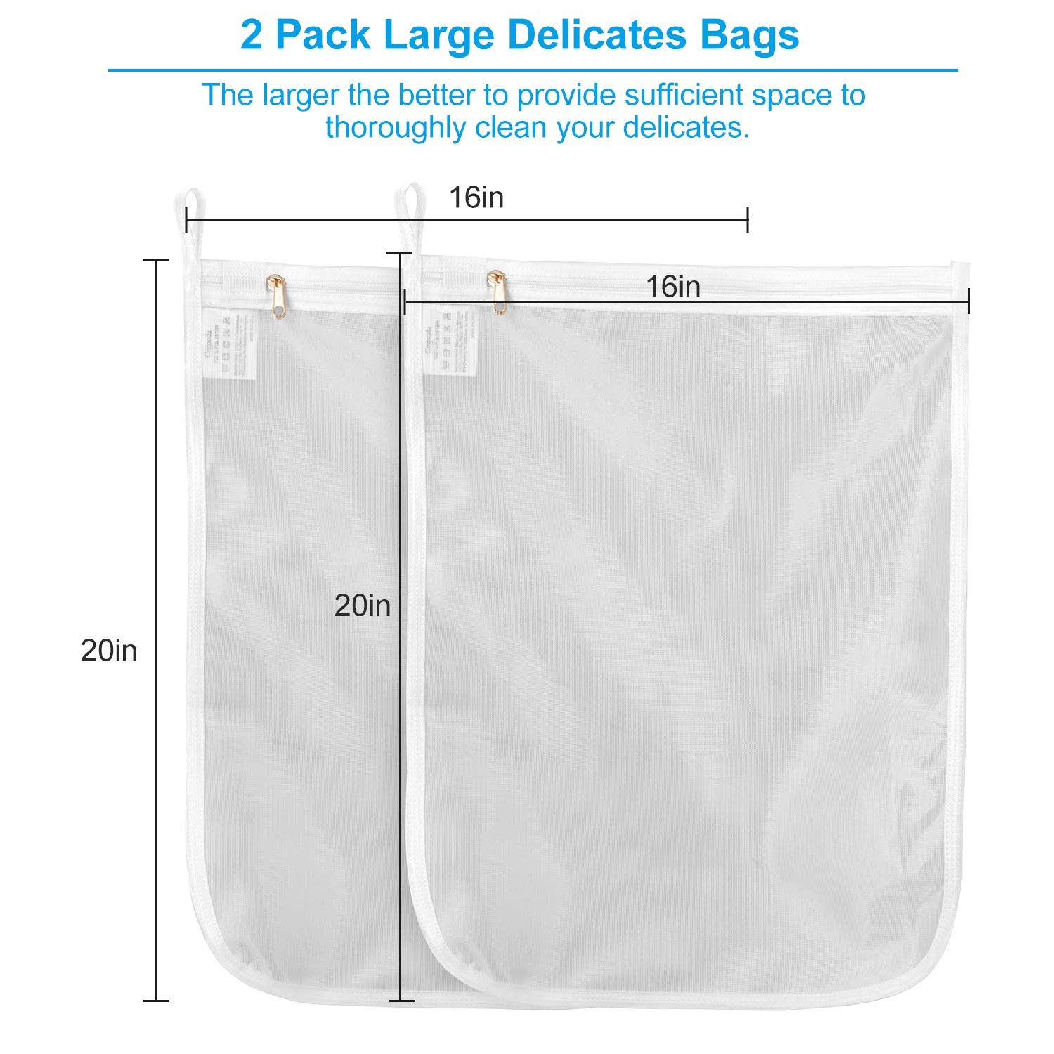 GOGOODA Delicates Laundry Bags, Fine Mesh Wash Bag for 2 Set(2 Large), White