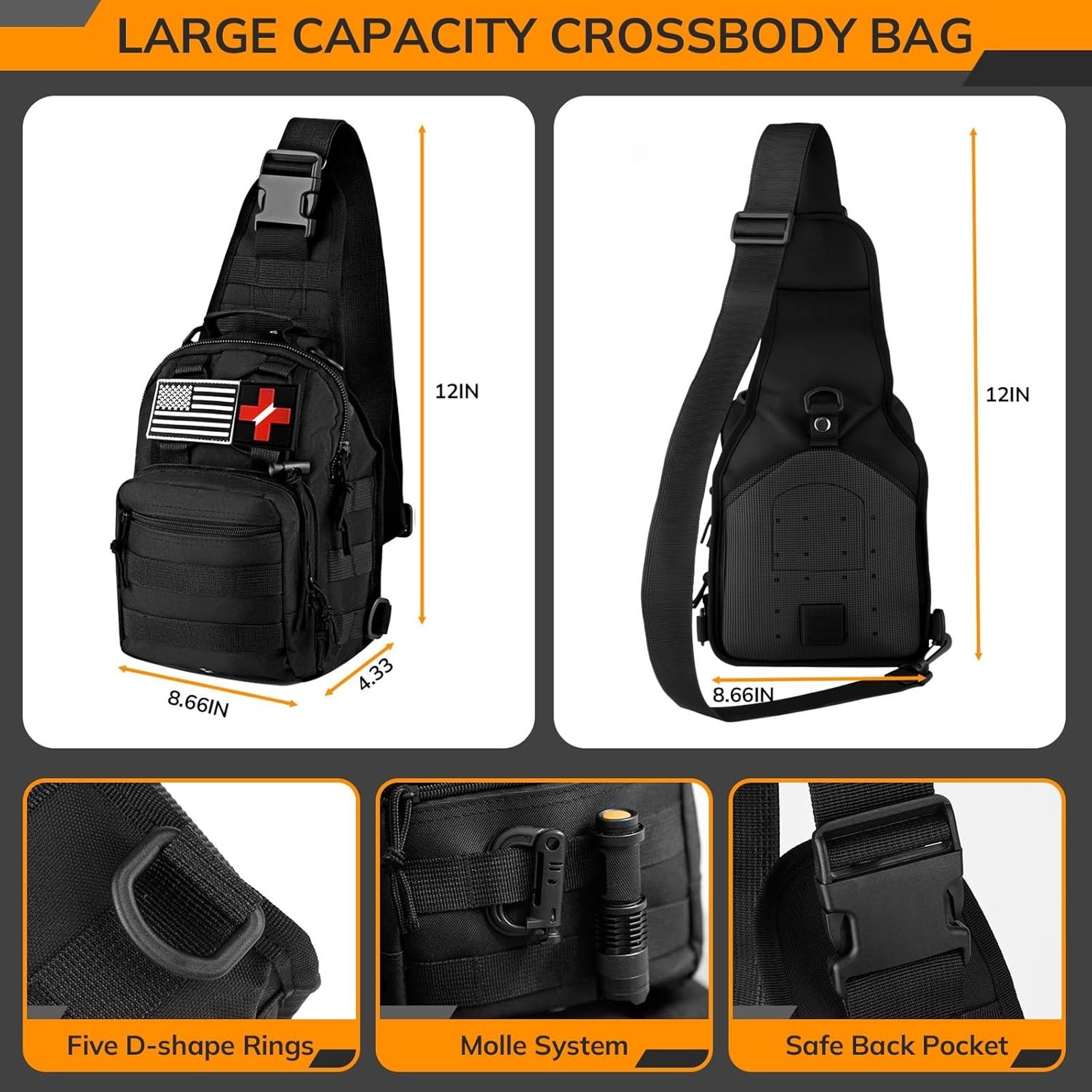 Survival Kit 250pcs Emergency Trauma First Aid Gear with Molle Crossbody Bag and