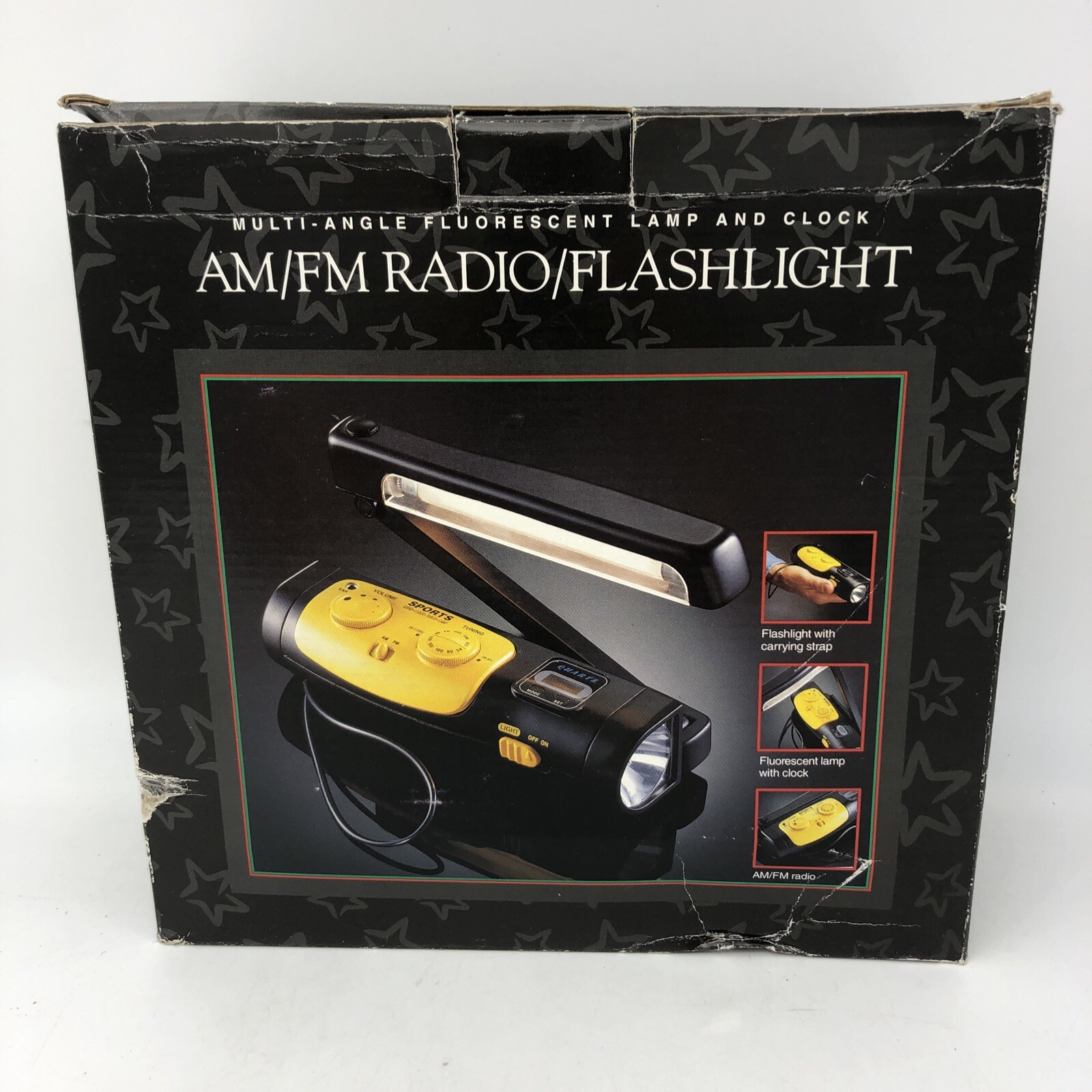 Sport AM/FM Radio Clock Torch Flashlight (Lamp) Black Yellow Adjust Lamp Vintage