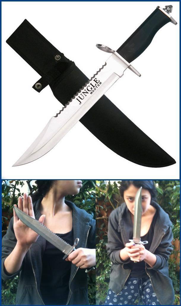 Lg Awesome Survival Knife + Fixed Bld Stainles Cool Knife + Flint Fire Striker