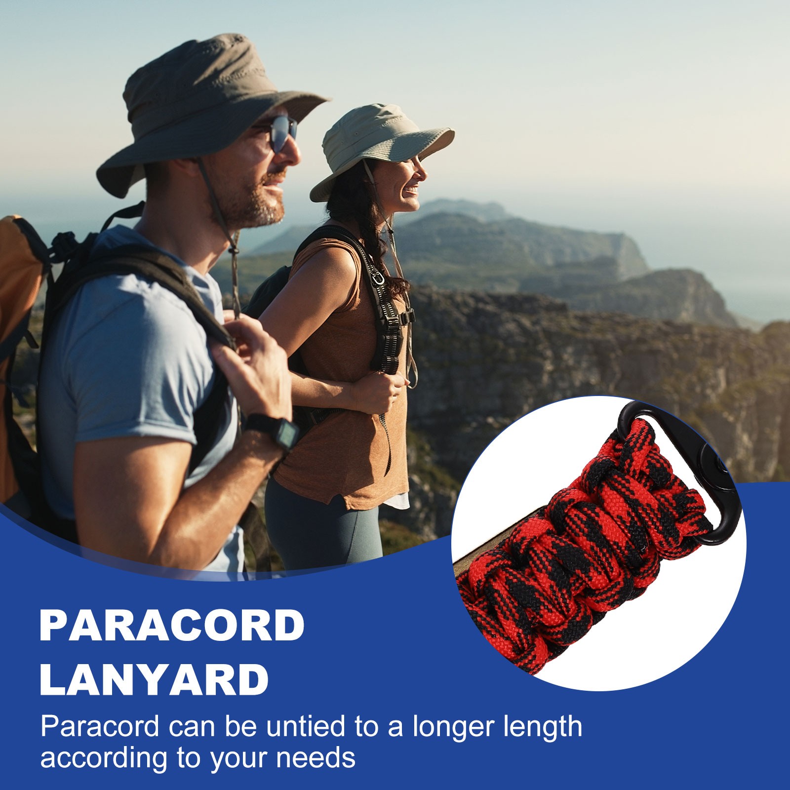 2Pcs Paracord Lanyard, Strong Lanyard with USA Flag, Red Black Camouflage