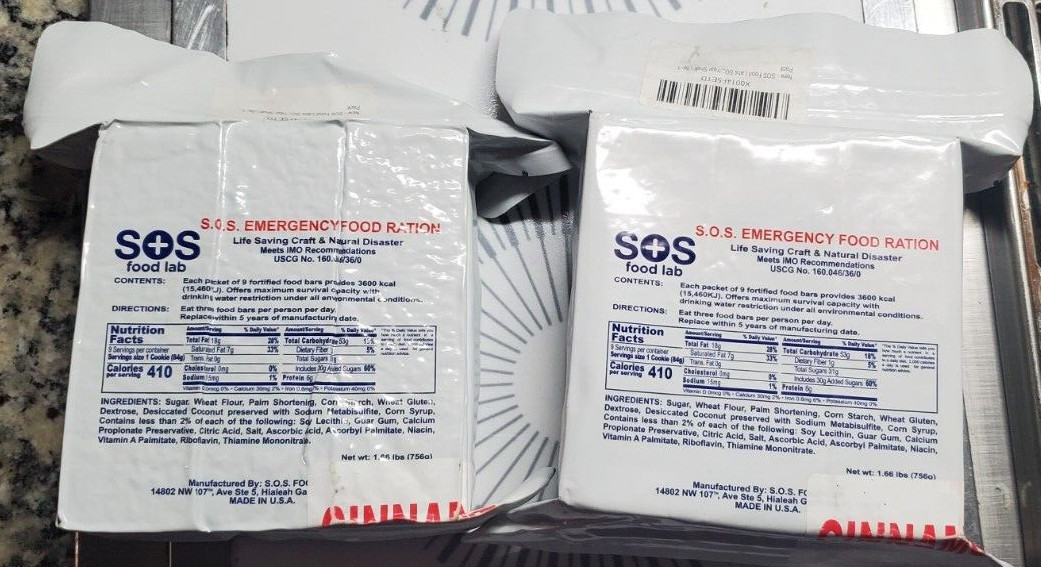 (2) SOS Rations EMERGENCY Disaster 3600 Calorie Food Bar Survival 3 Day Cinnamon