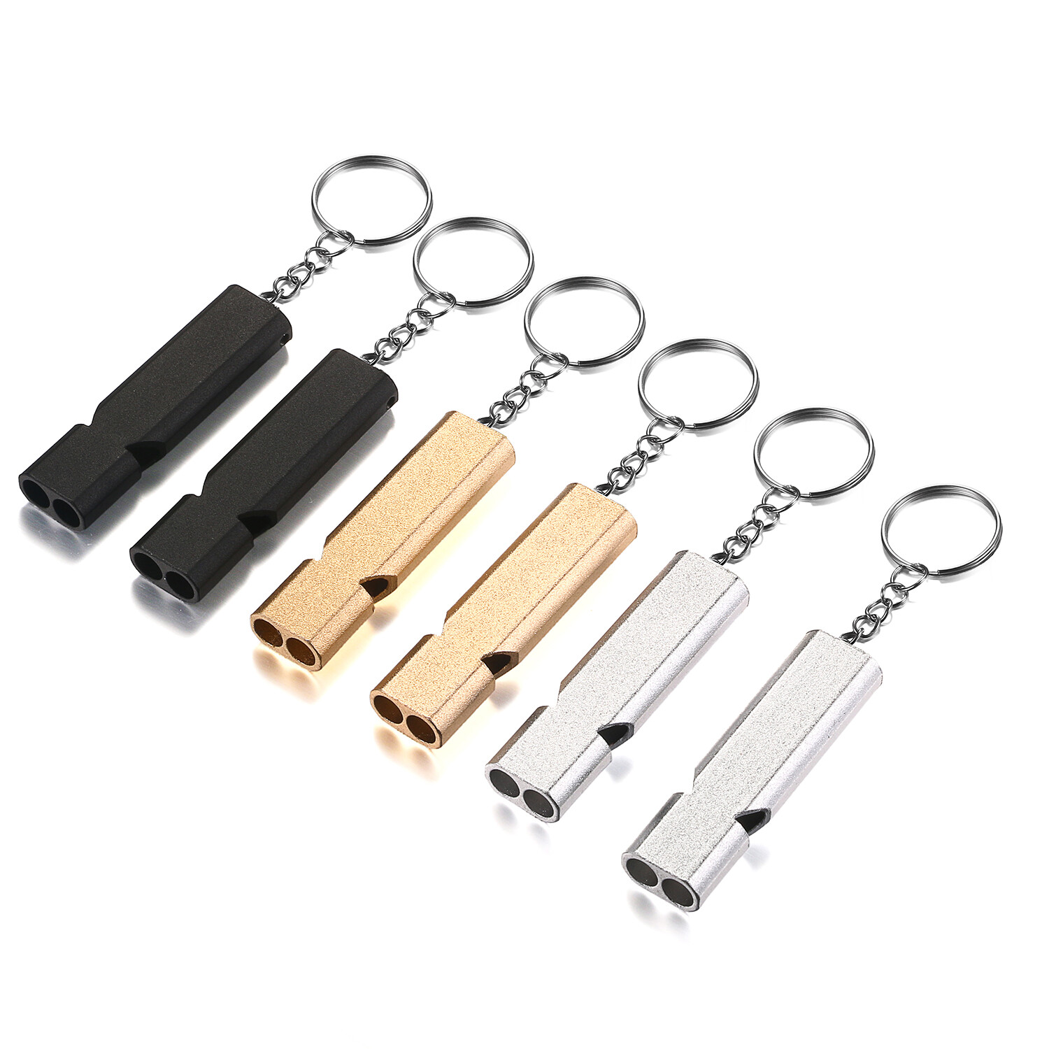 6pc Survival Emergency Double Tubes Whistles Keychain for Camping Hiking Outdoor