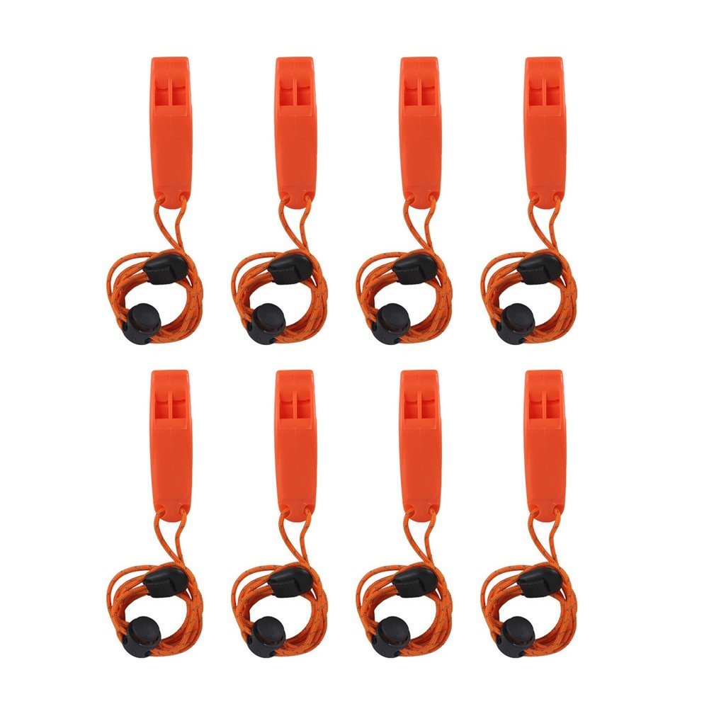 8PCS Lightweight Whistle Set with Reflective Lanyard for Hiking and Drills