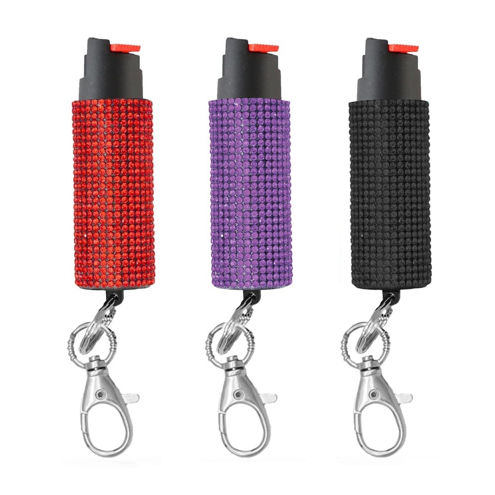 3 Pack Bling It On Key Ring Self Defense Pepper Spray Jeweled Cary Case