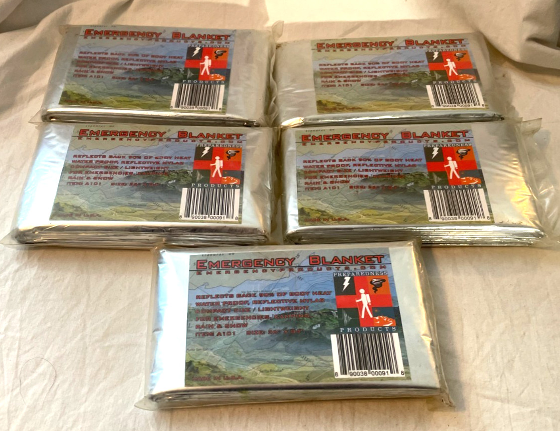 Lot of 5 Large 36″ x 84″ Emergency Mylar Blanket Survival Safety New