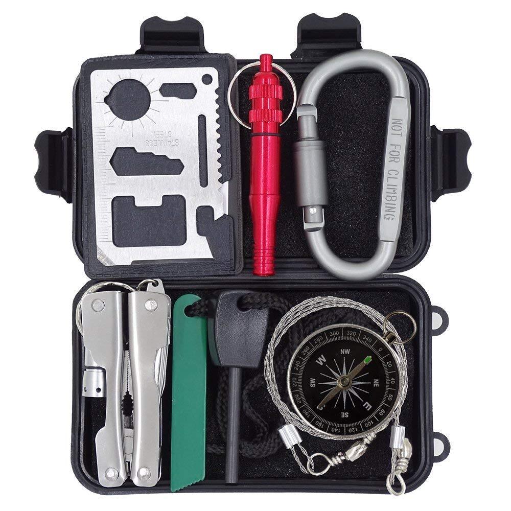 Outdoor Survival Kit 7 in 1,Mini Emergency Survival Gear Small Camping Equipment
