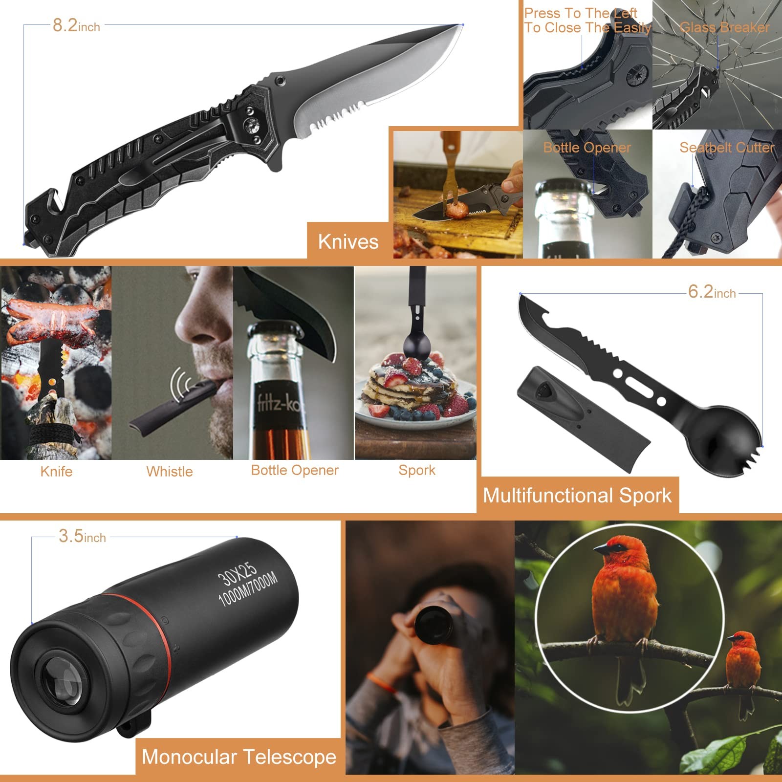 Survival Kit 34 in 1 Emergency Tactical Survival Gear Camping Tool Accessorie…