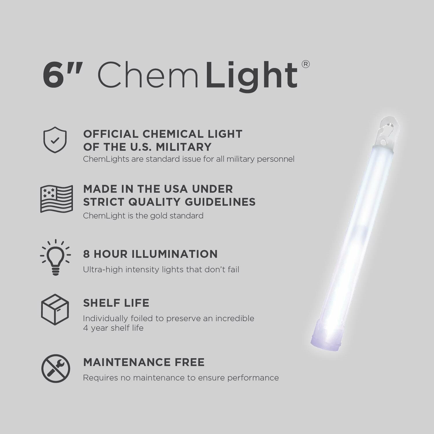 Lot OF 6 Cyalume White Military 6″ High Intensity Light Sticks Prepper EXP 2024