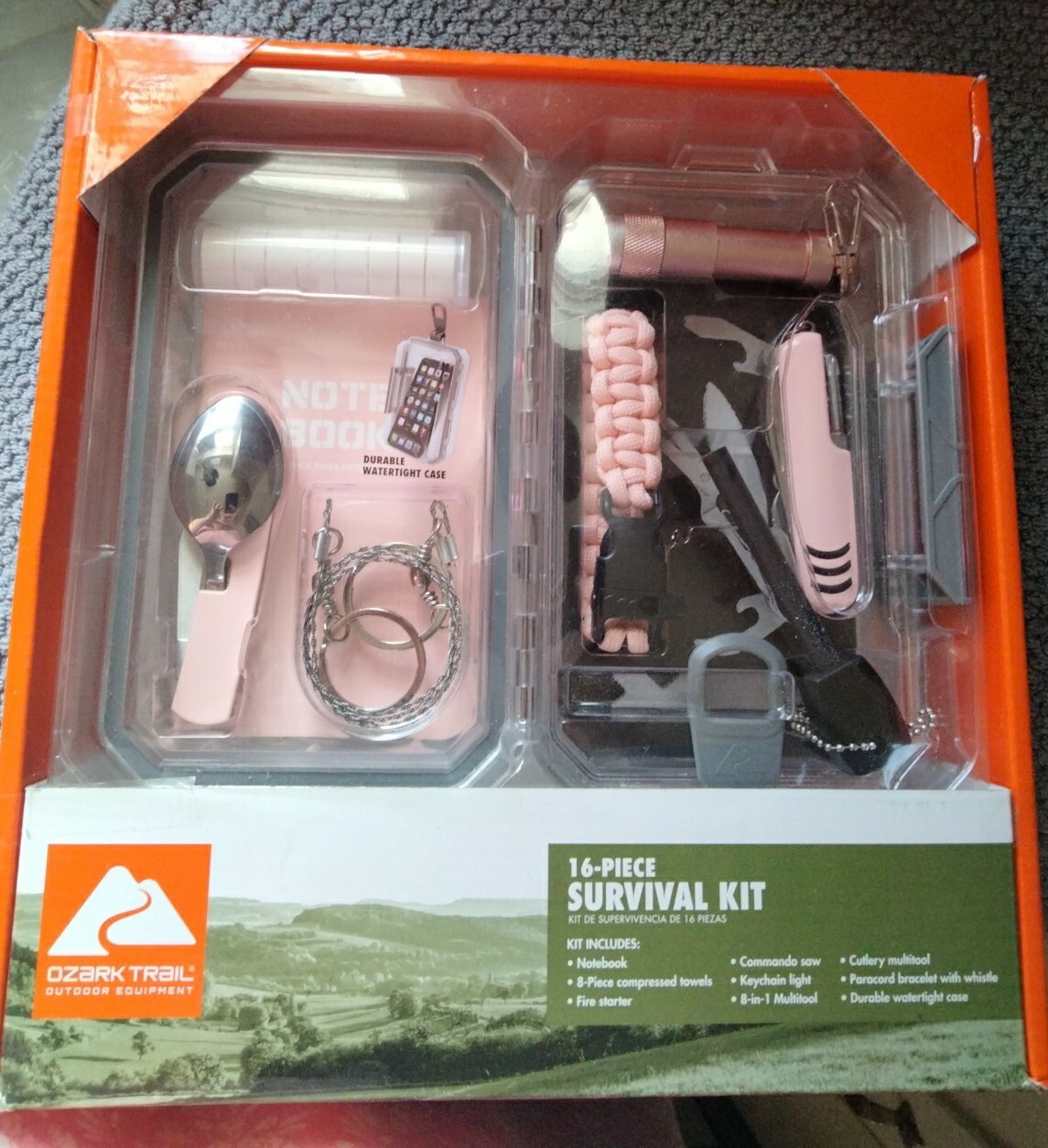 OZARK TRAIL 16 PIECE SURVIVAL KIT PINK FIRE STARTER COMMANDO SAW MORE NEW