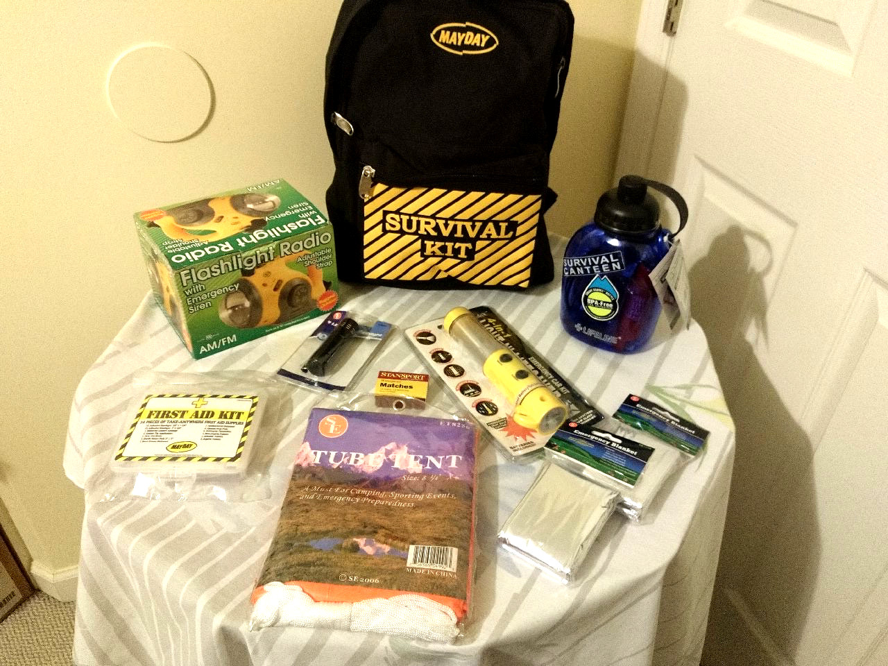 Survival Kit for 2: MAYDAY Delux Backpack + Canteen, Light/Binoculars + SPECIAL