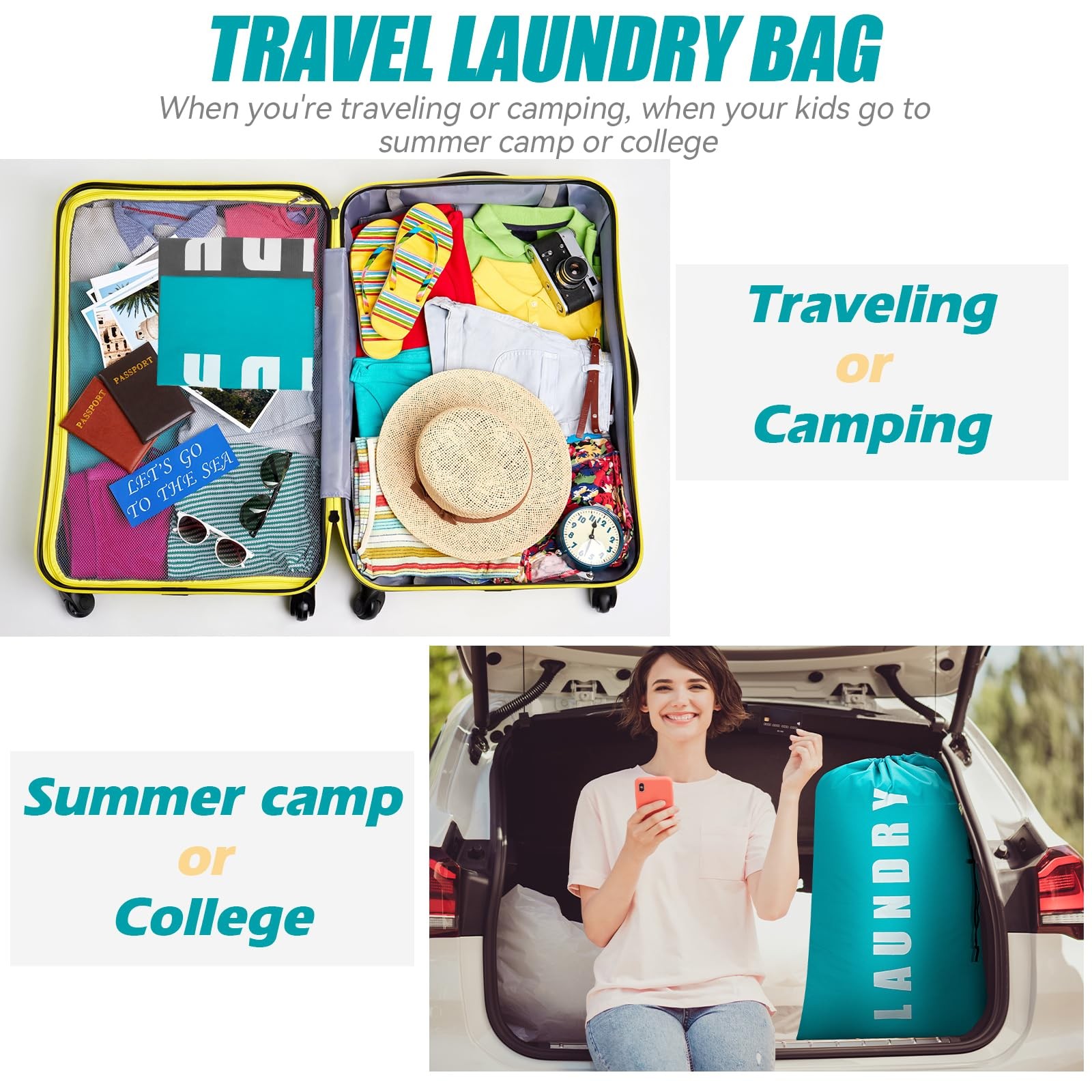 Isink Laundry Bag,2 Pack Travel 24″ x 36″, Bags (Cyan + Gray)