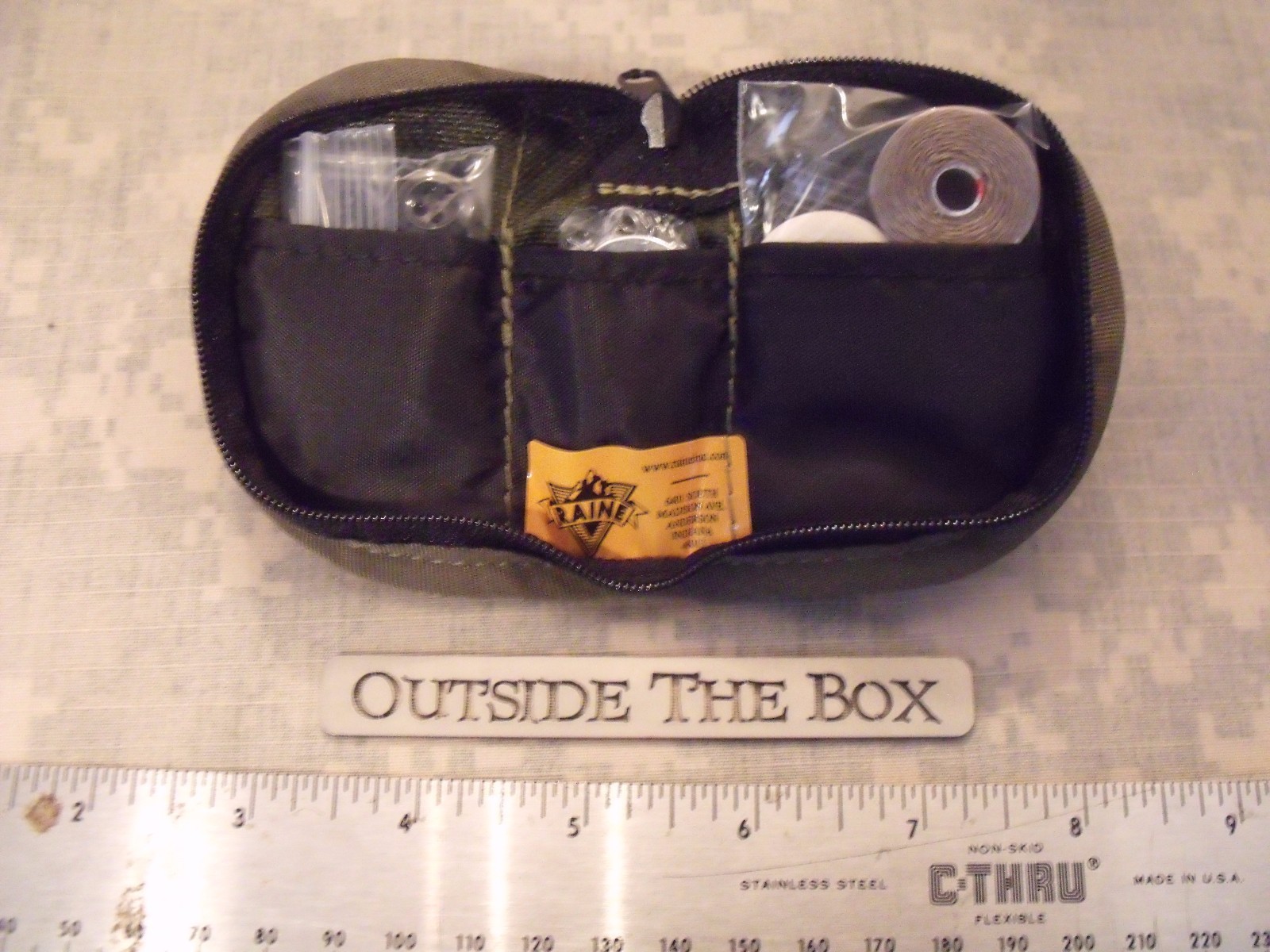 US Military Sewing Kit, OLIVE Nylon, w/Folding Scissors, Emergency/Survival, EDC
