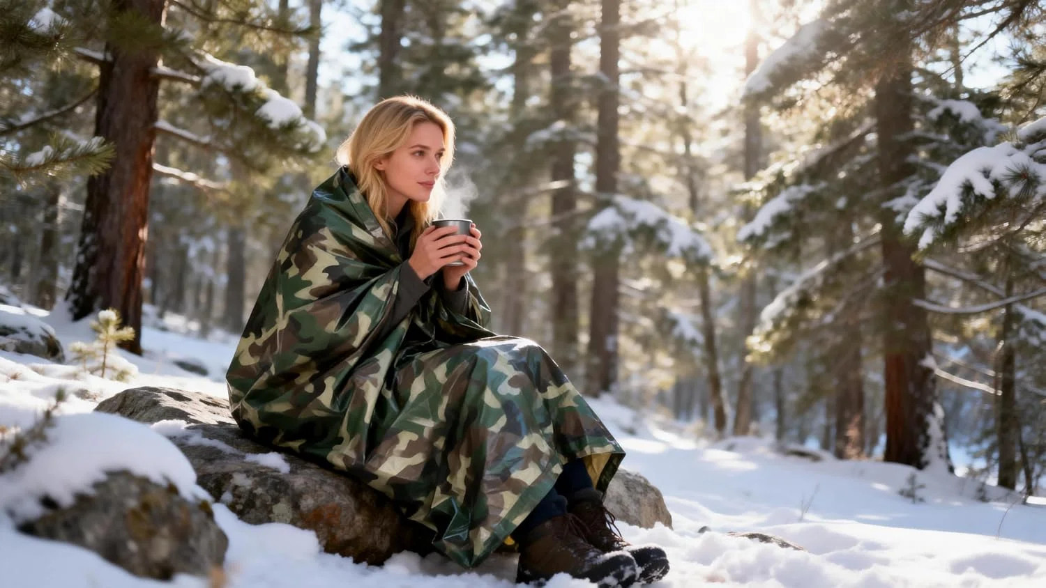 4-Pack Emergency Survival Kit,Camo Emergency Blankets(2) + Orange Emergency Ponc