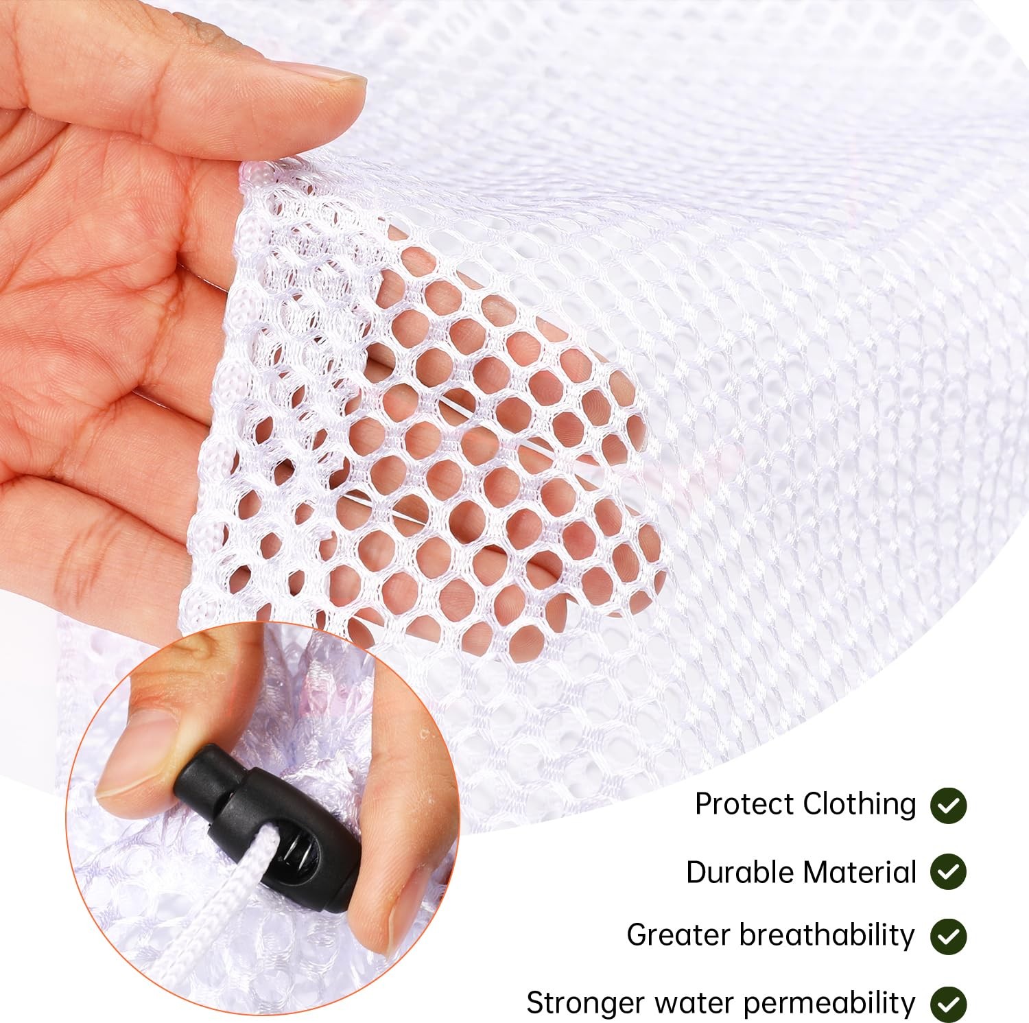 2 Packs Laundry Mesh Bags, Drawstring Net Bag for Large, White