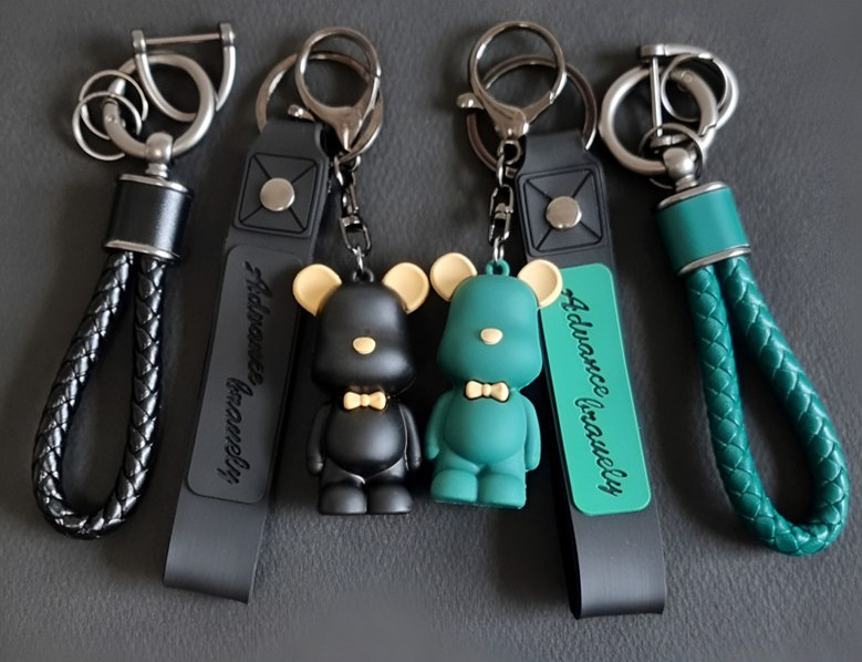 Premium Bear Car Keychain Leather Strap Bag Charm Luxury Black & Gold Gift New