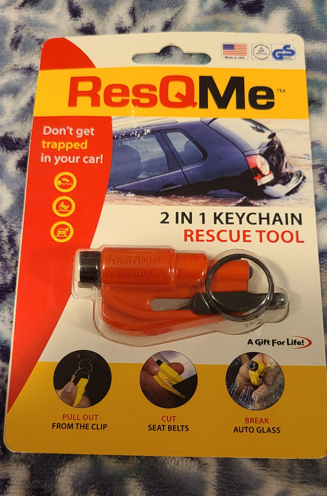 Orange RESQME Keychain Window Breaker Rescue Tool New In Original Package
