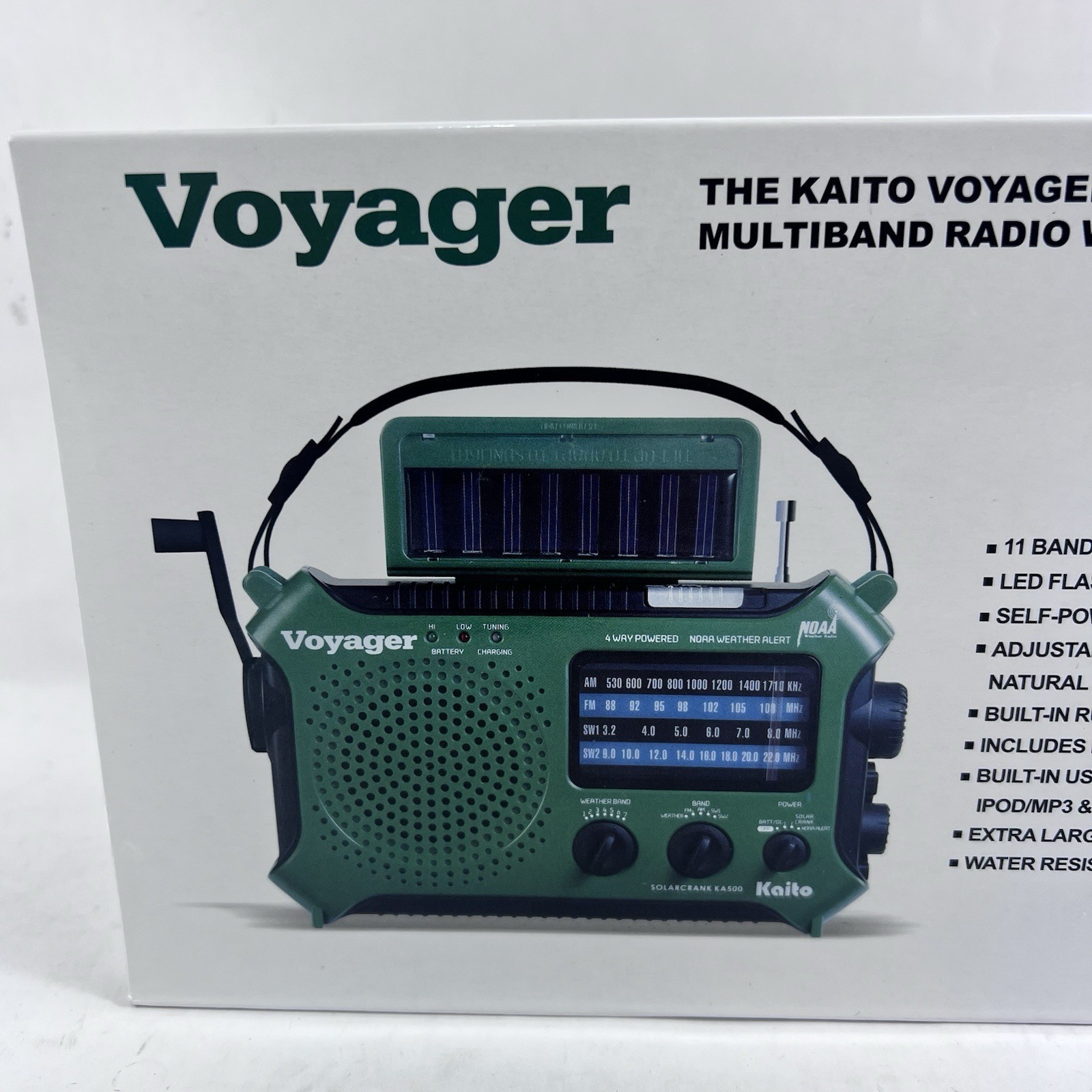 Green Kaito KA500 Voyager Solar Crank Battery Survival Radio AM FM Shortwave New