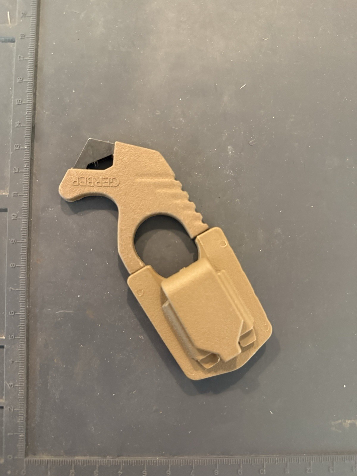 Gerber Strap Safety Cutter w/ Glass Breaker Coyote Brown Sheath Used