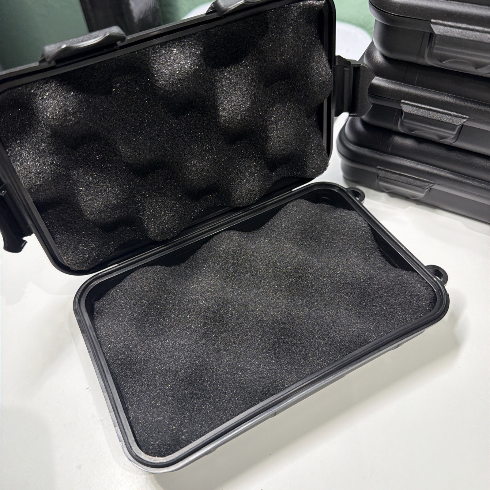 Lot Of 4 Black Plastic Portable Box With Foam Inserts 5.75 X 3.5 Internal Space