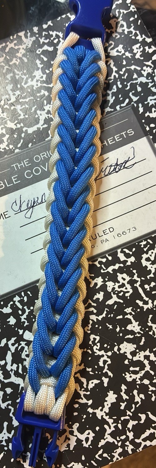 Handcrafted Adjustable Blue White Paracord Wrap Bracelet with Buckle Closure