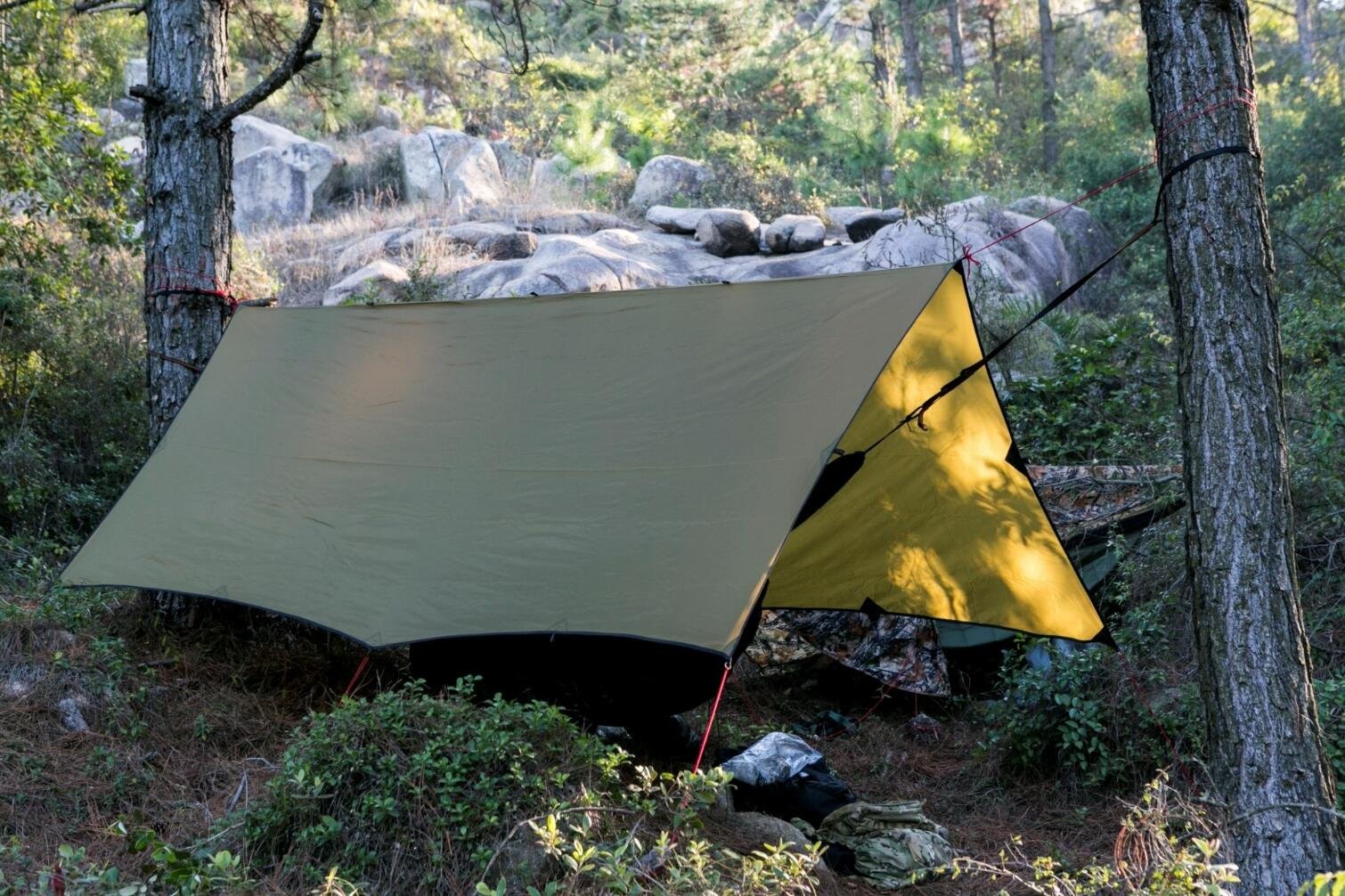 OneTigris Bulwark Camping Tarp, 100% Waterproof 12.8ft x 9.5ft, Coyote Brown