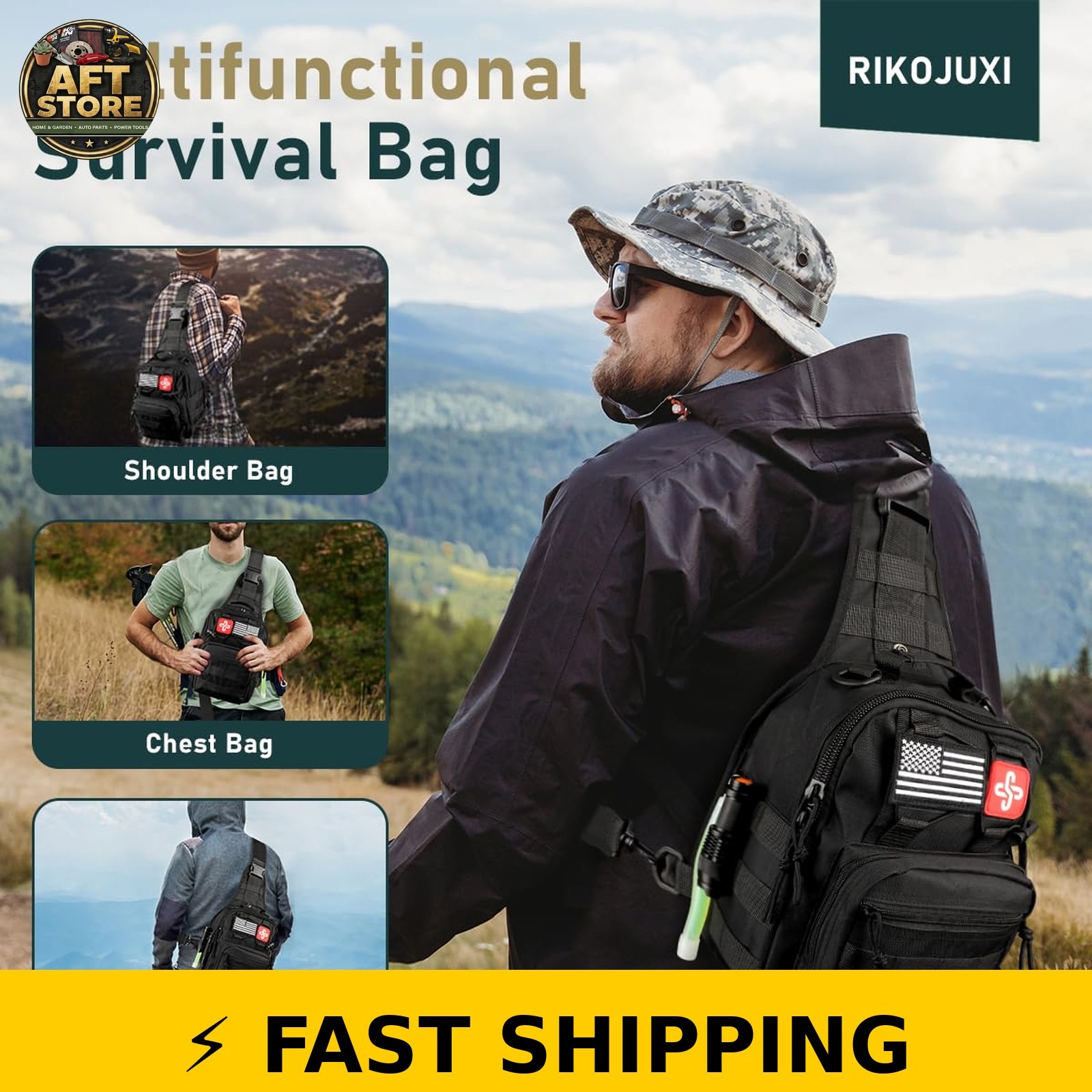 RIKOJUXI 262Pcs Survival Kit with First Aid Kit and Crossbody Bag