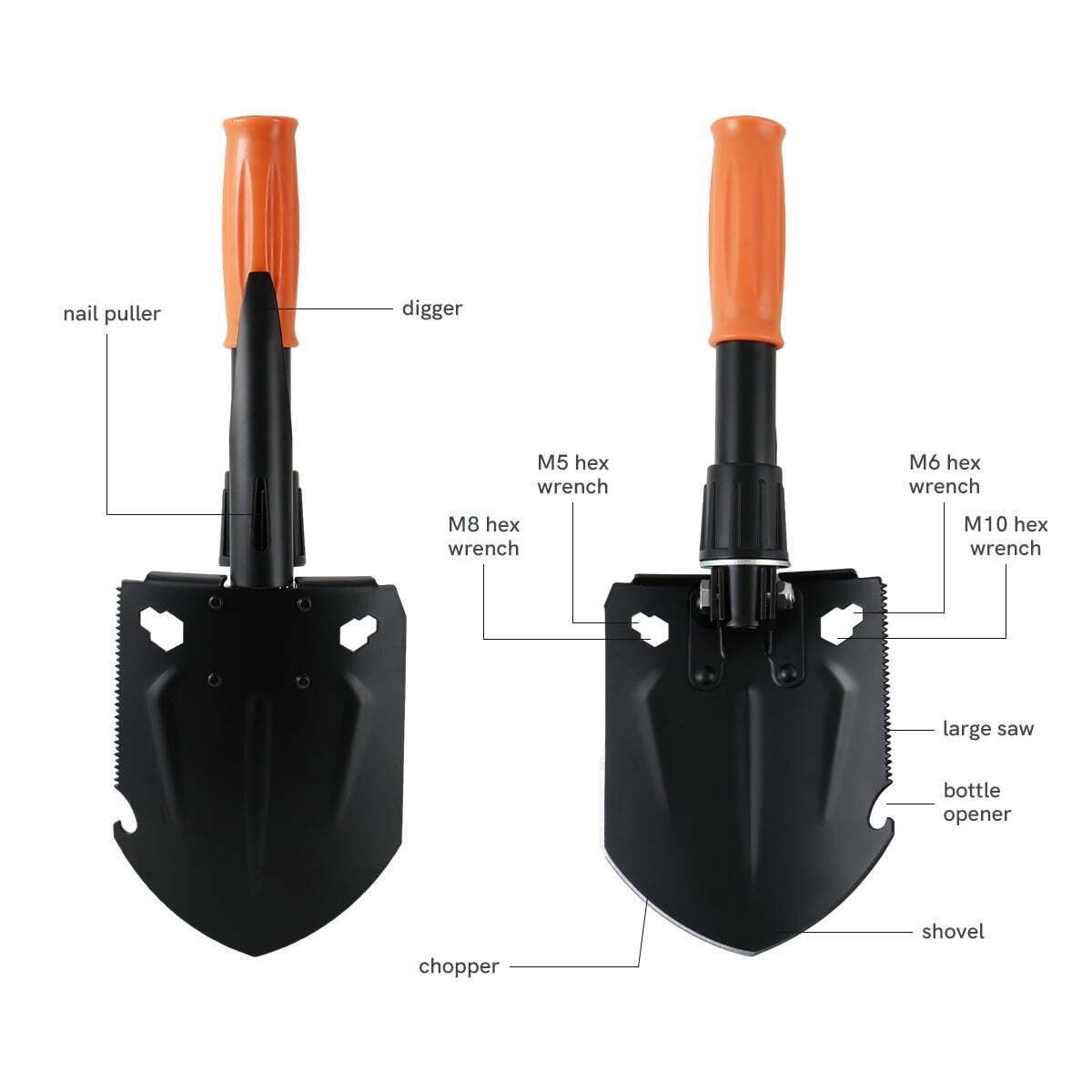 30-in-1 Survival Kit Portable Folding Shovel Multifunctional Camping Tool w/Case