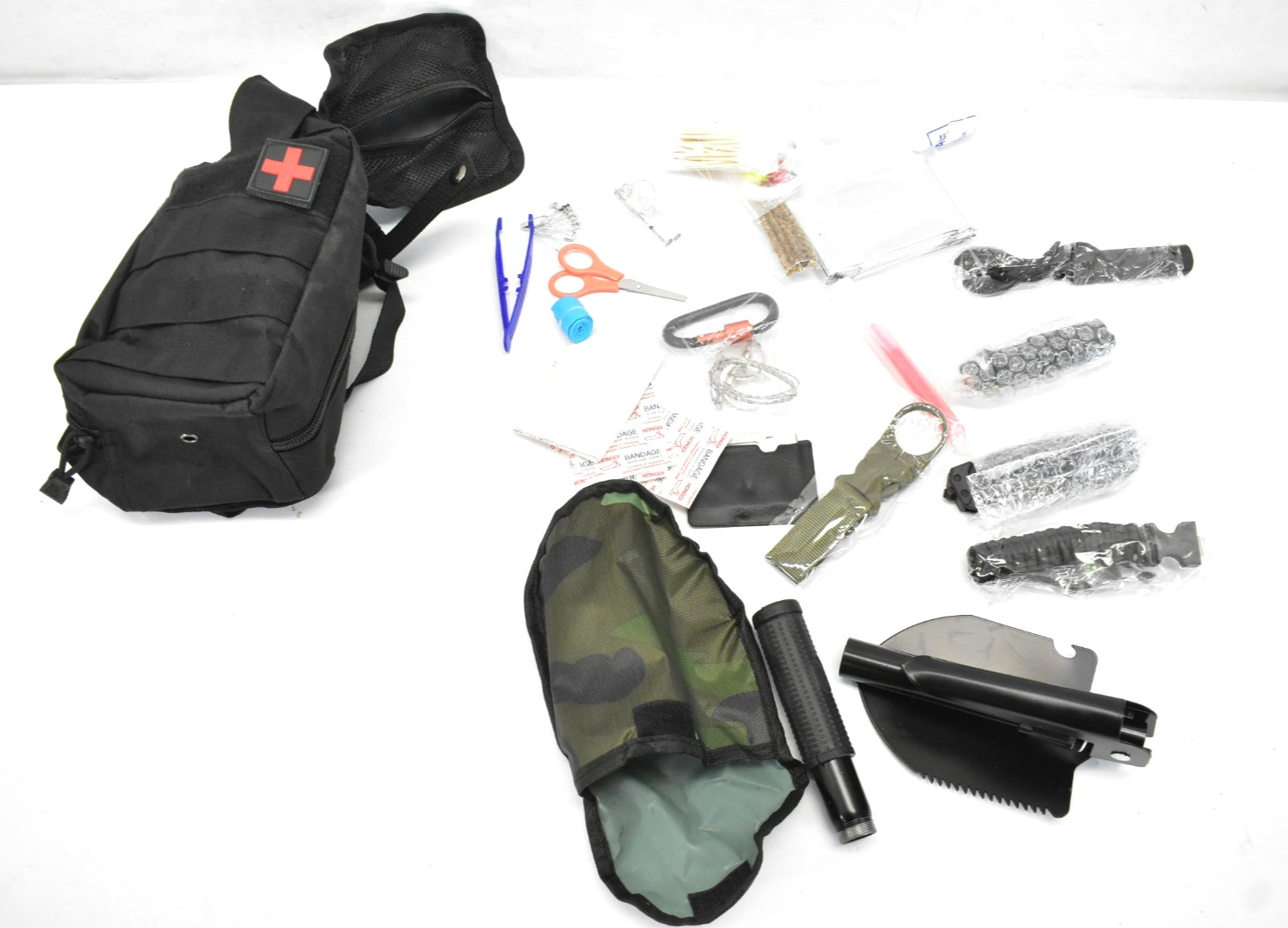 Emergency Outdoor Survival Kit w Shovel/Black/Emergency Blanket Full Service