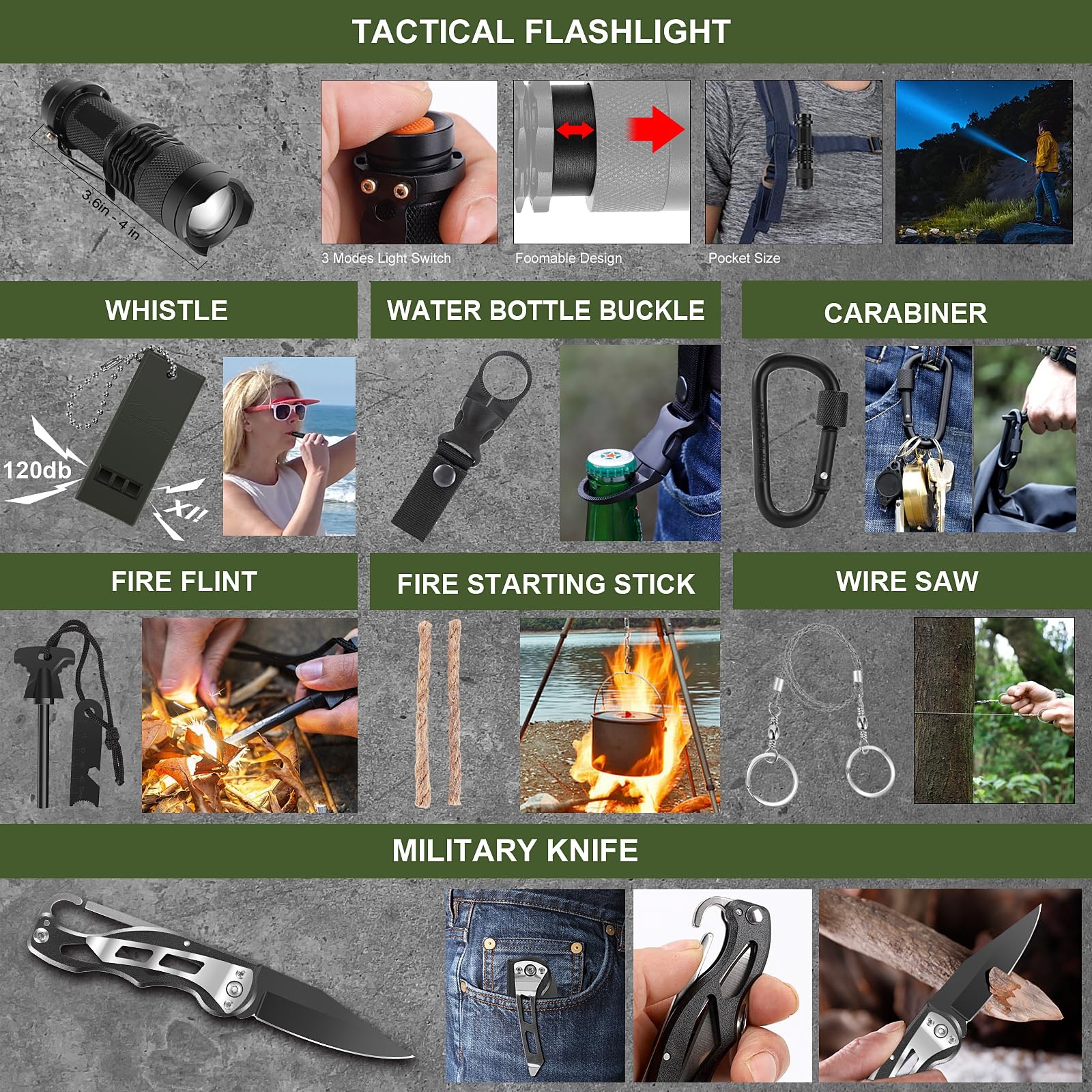 150 PCS Survival Kit Gift for Men Christmas Dad Outdoor Emergency Gear Black