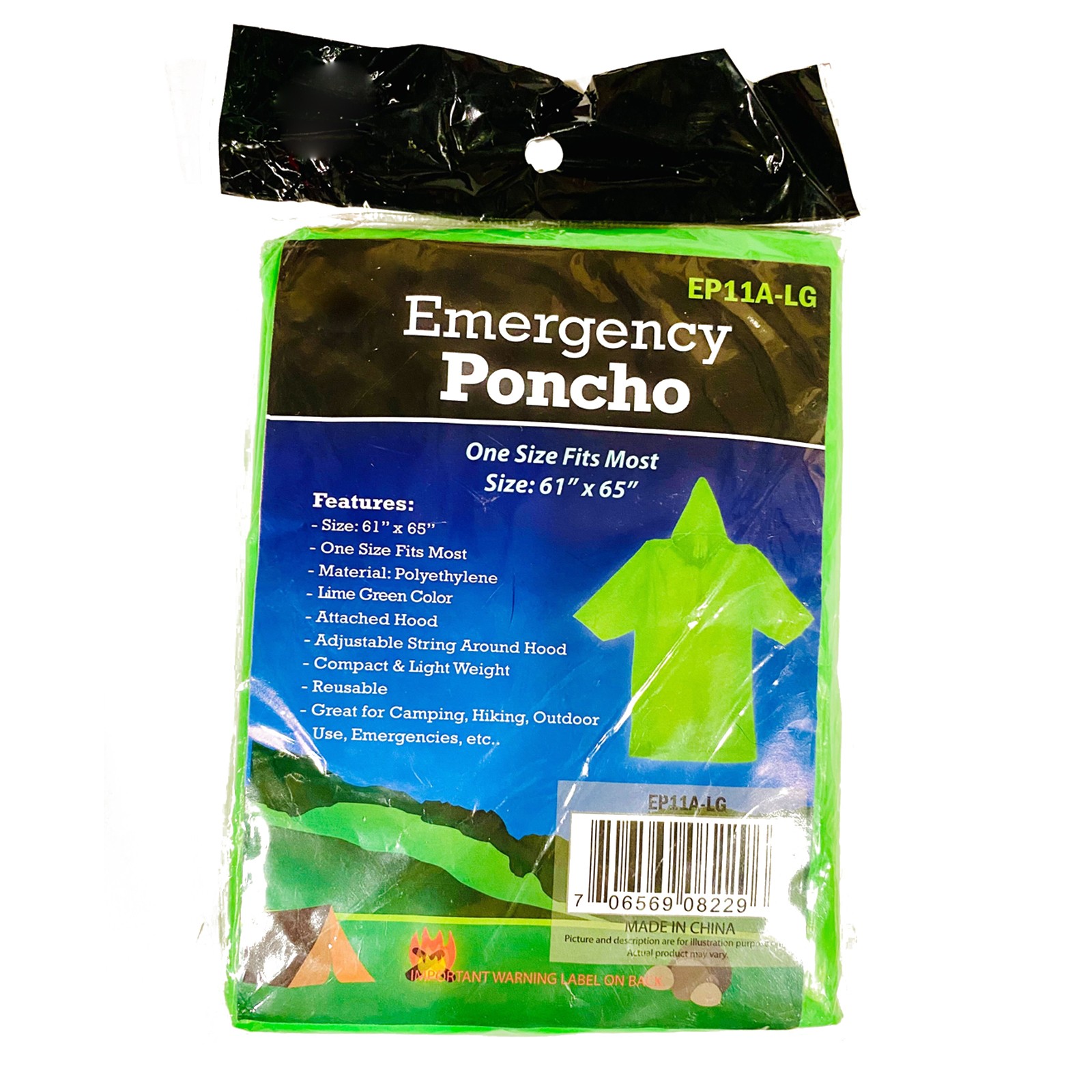 ASR Outdoor Emergency Poncho Green Polyethylene Rain Gear Camping One Size