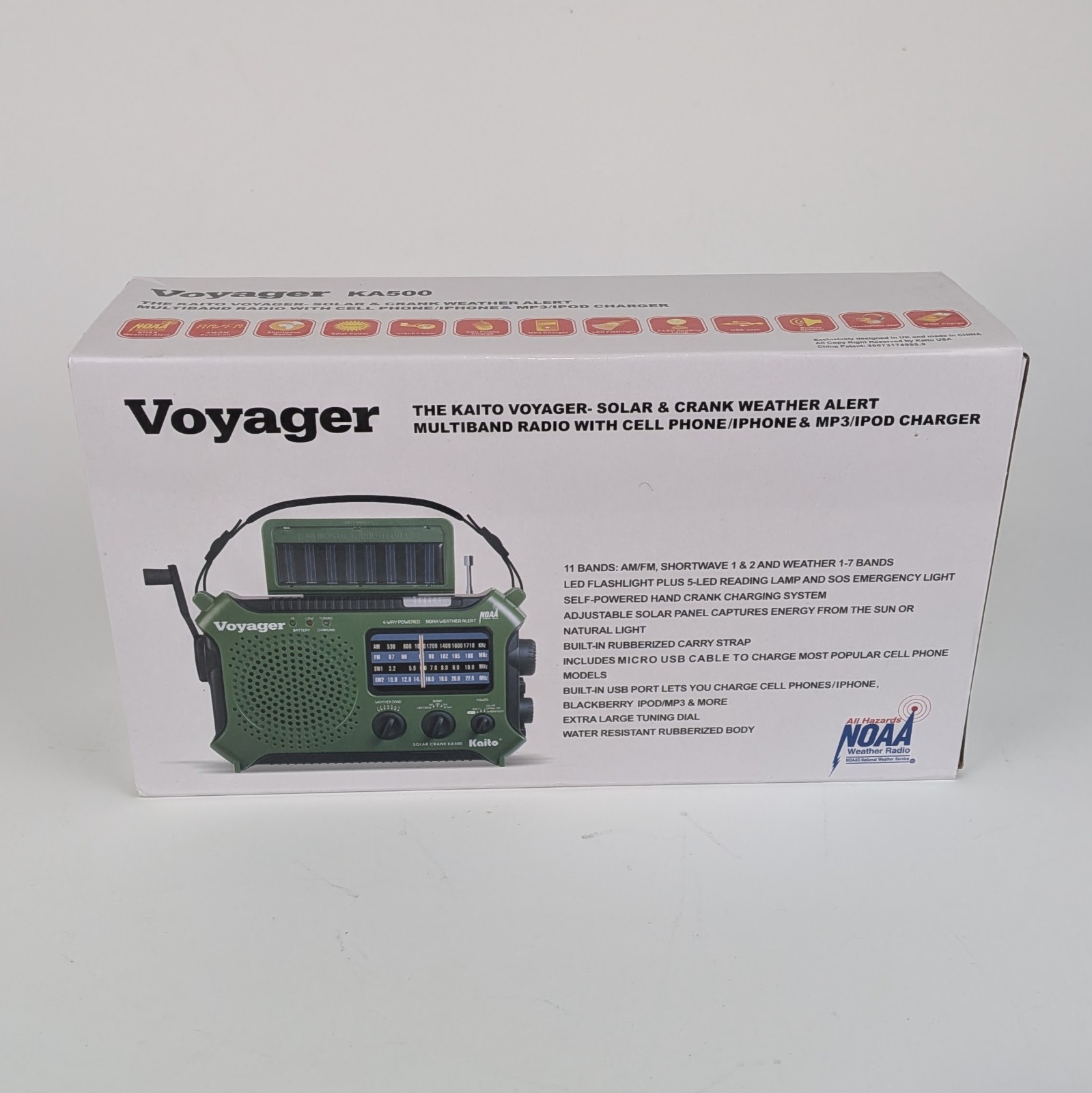 Kaito Voyager KA500 Solar & Crank Weather Alert Multiband Radio – New in Box
