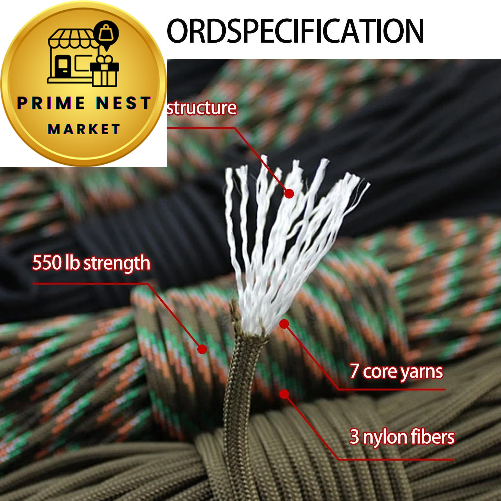 Paracord Cord 240lb – Lightweight Nylon String Diameter 2mm Medium, Black