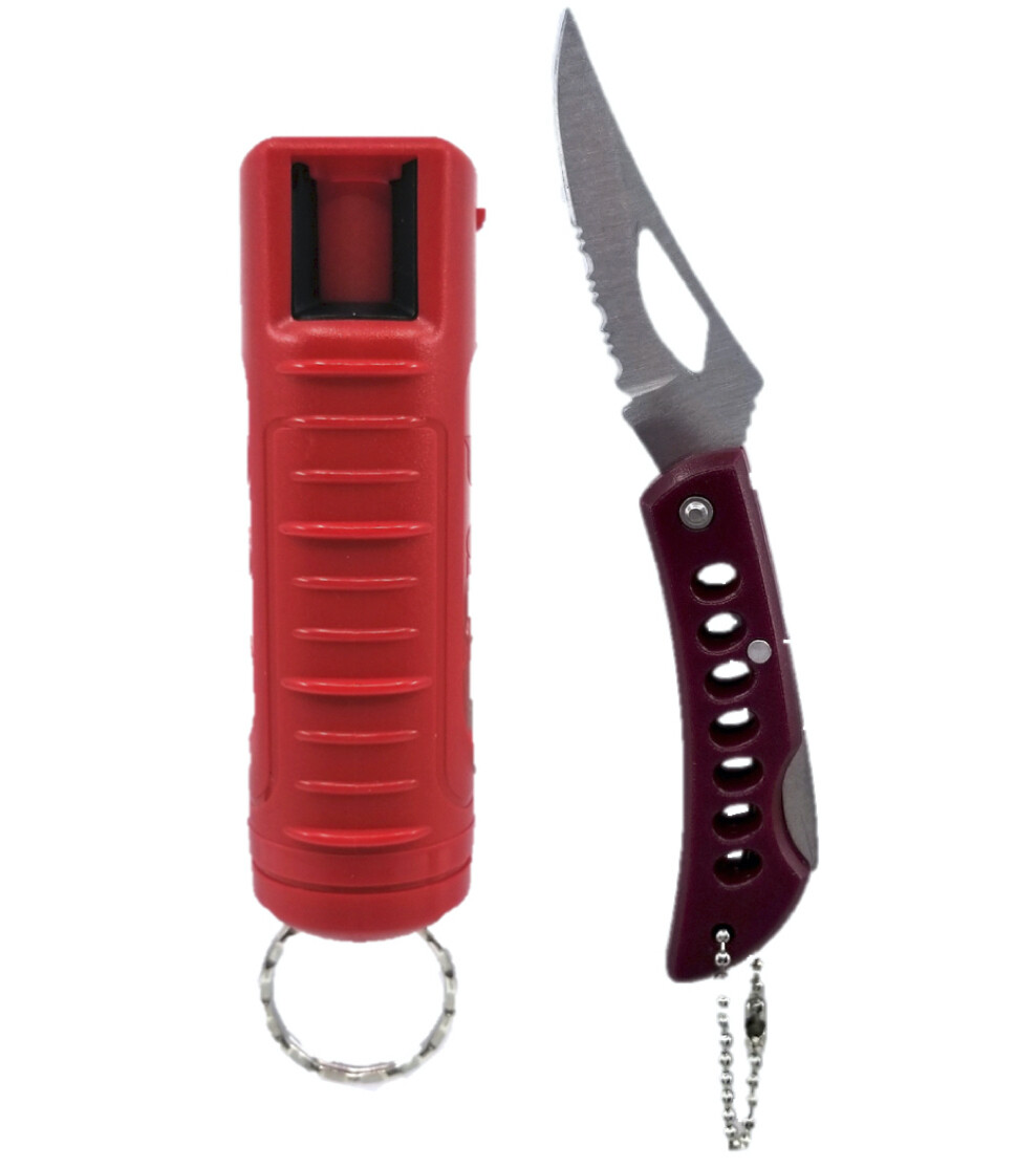 Police Magnum pepper spray .50oz red molded keychain pocket knife self defense
