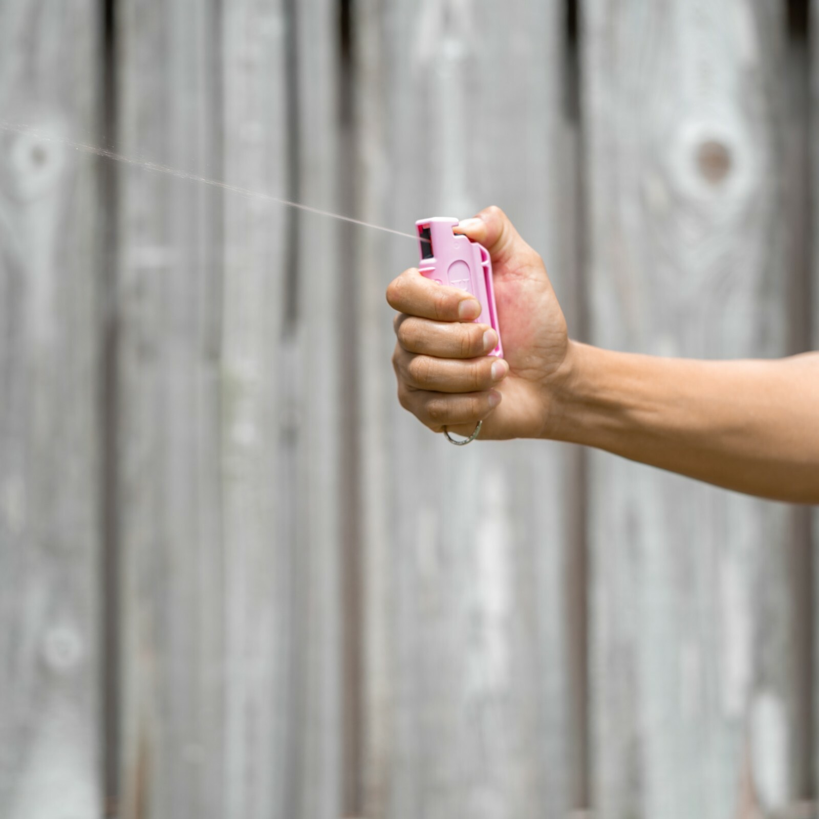 Police Magnum pepper spray .50oz pink molded keychain QR self defense protection